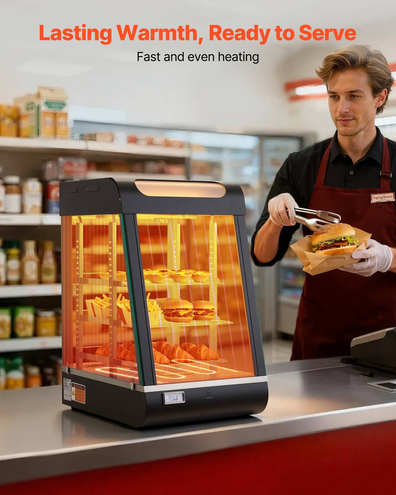 VEVOR 3-Tier Commercial Food Warmer Display Pizza Cabinet 60 Qt /57L LED Light