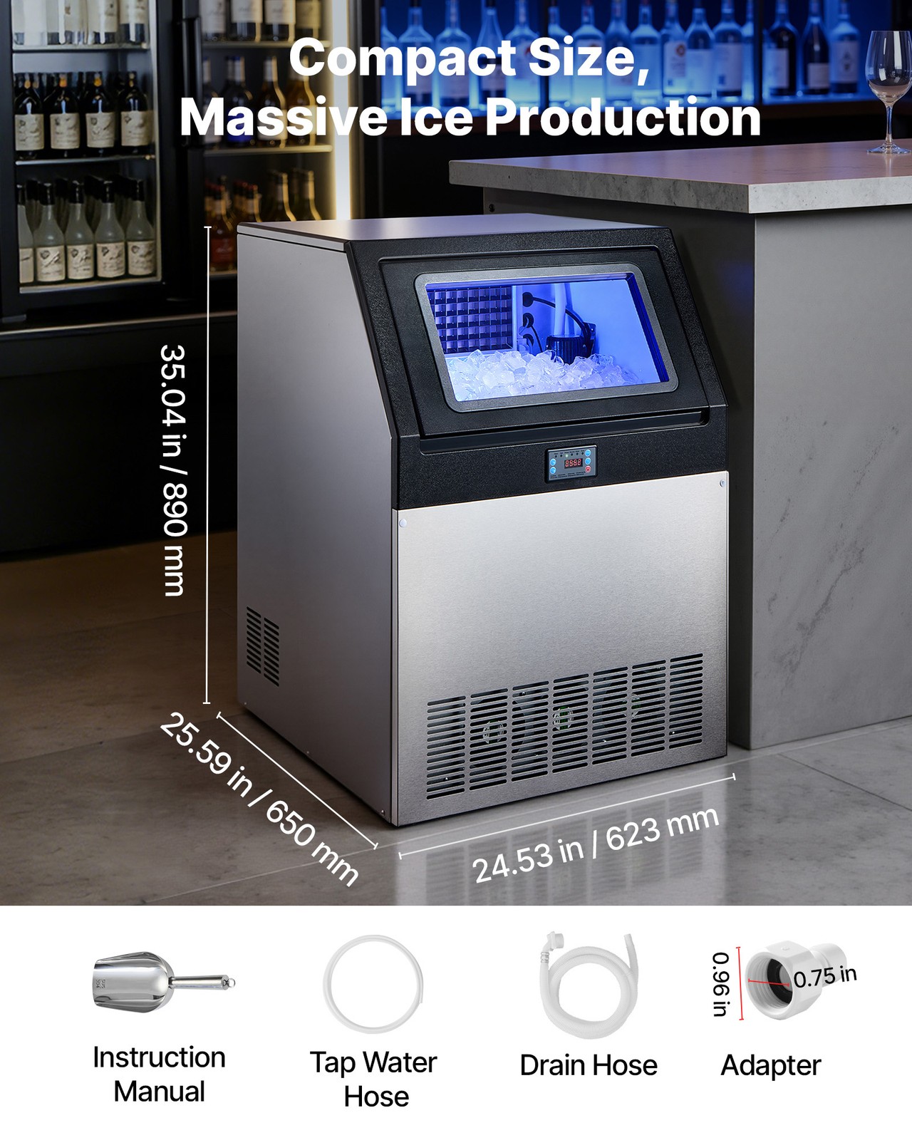 VEVOR Commercial Ice Maker 440 lbs/24h Ice Machine 85 lbs Storage Bar Restaurant