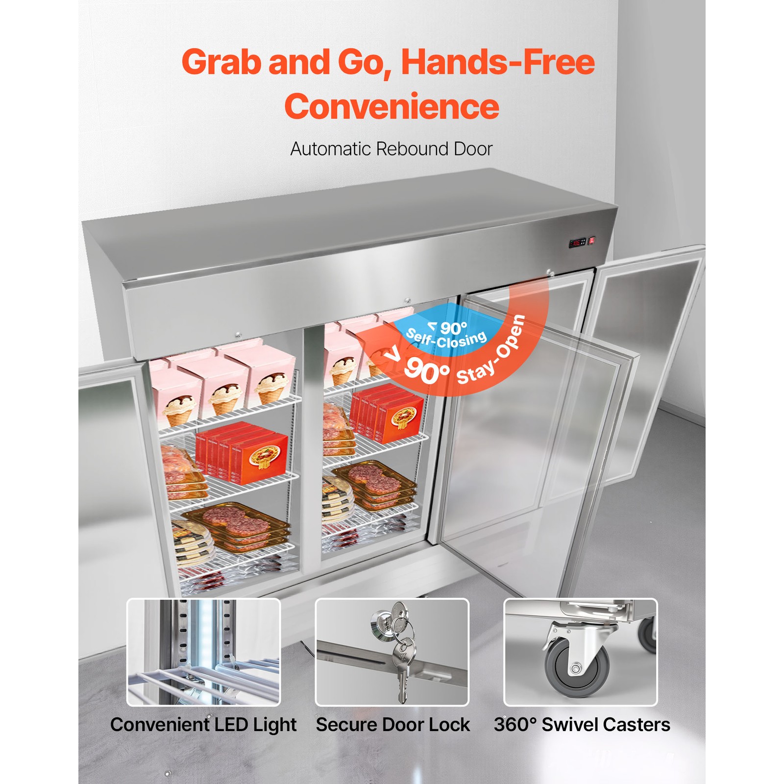Uimoso Commercial Upright Freezer 69Cu.ft with 3 Doors and 12 Adjustable Shelves