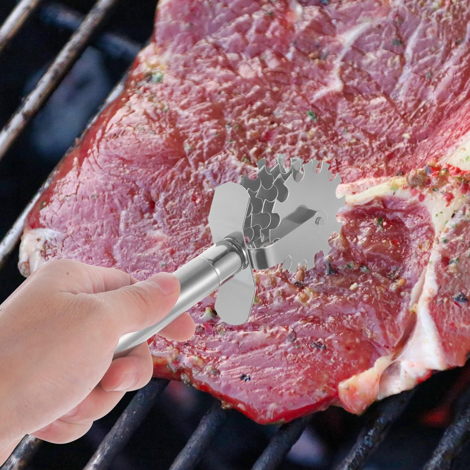 STOBAZA 5 Wheel Meat Tenderizer Roller Stainless 19.30X7.20X4.00CM, Silver