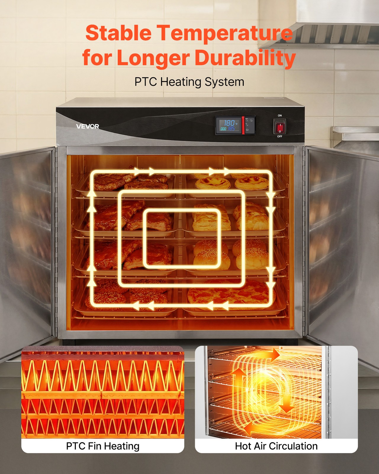 VEVOR Electric Hot Box Food Warmer 4-Tier Food Warming Cabinet Double Doors