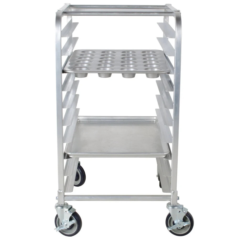 20″W x 26″L x 38″H Aluminun 10 Pan End Load Bun Pan Bakery Rack With Casters