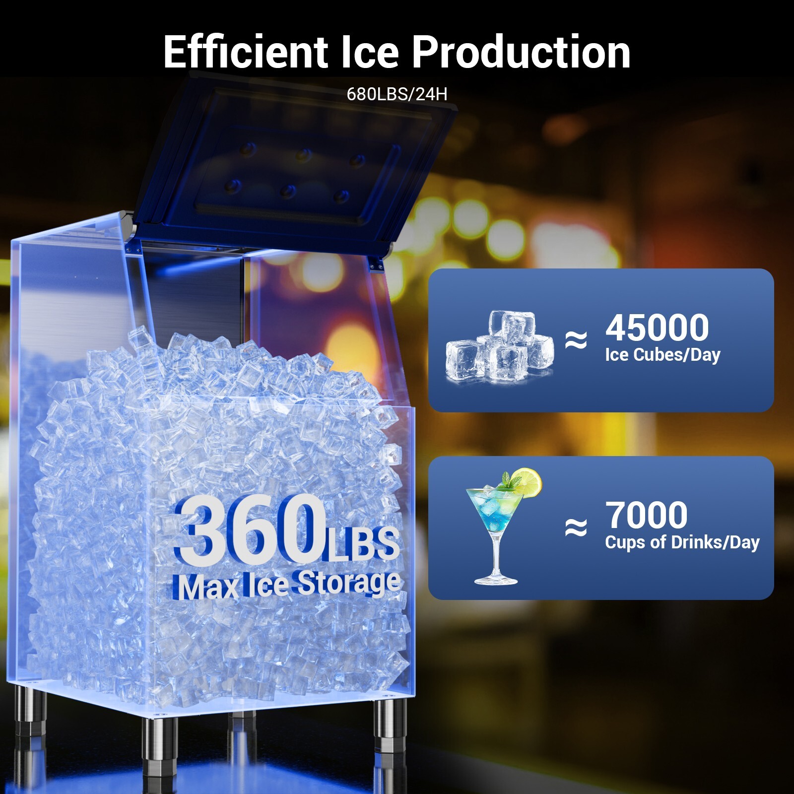 Commercial Ice Maker 550Lbs/24H Ice Cube, 360LBS Large,Ice Maker Machine