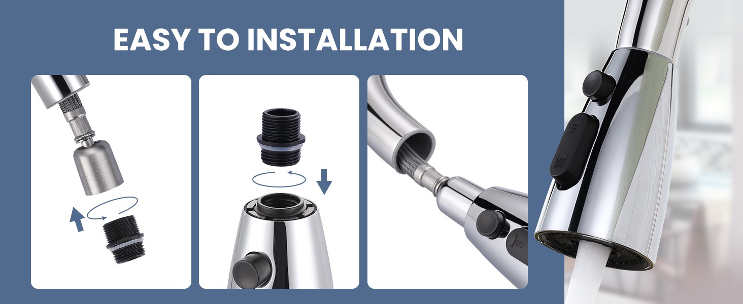Kitchen Faucet Head Replacement:Stainless Steel Spray Head,3 Modes Pull Out