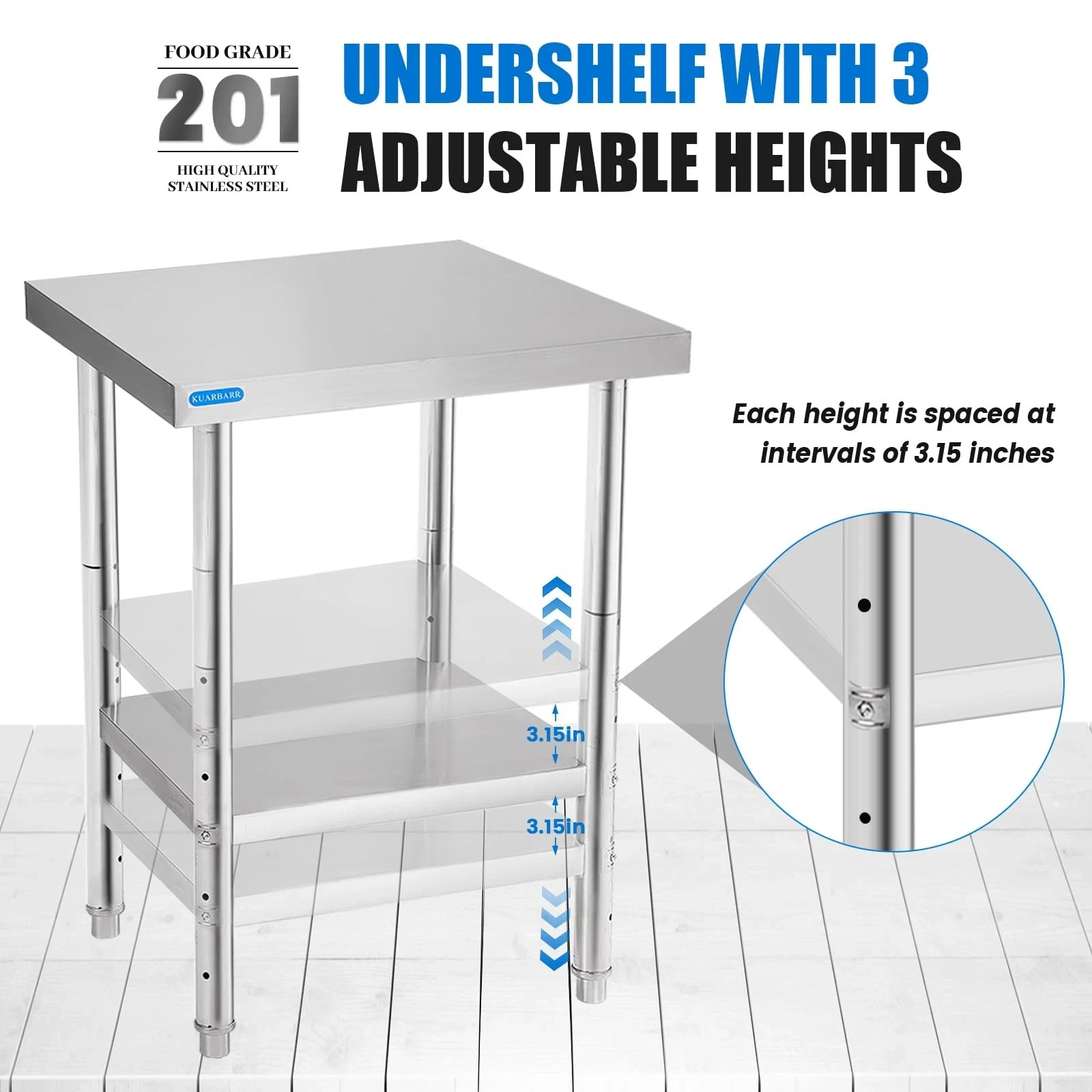 Stainless Steel Table for Prep & Work with Undershelf 18 x 24 Inches NSF Metal