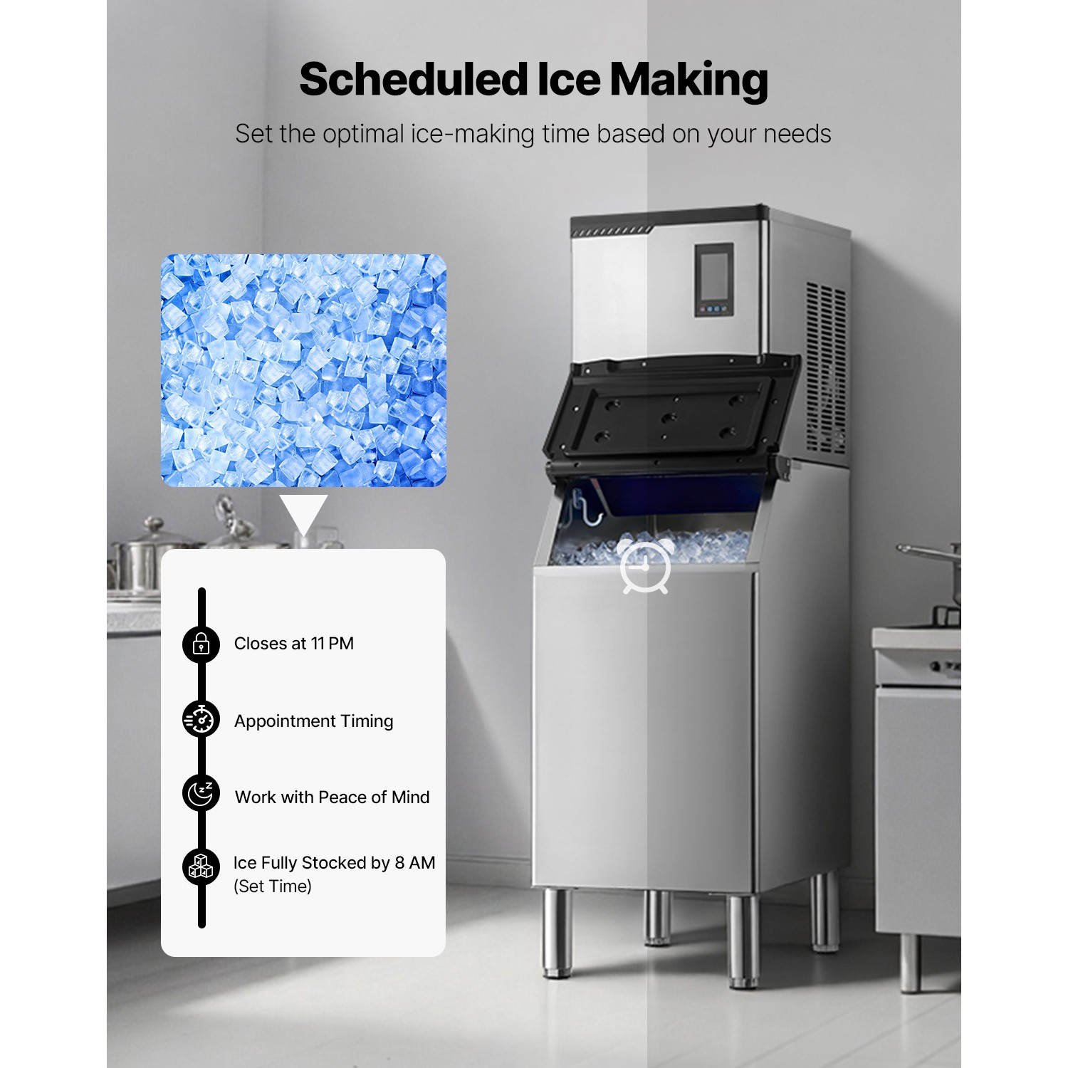 Uimoso 300LBS/24H Commercial Ice Maker W/300LBS Storage Bin and Self-Cleaning