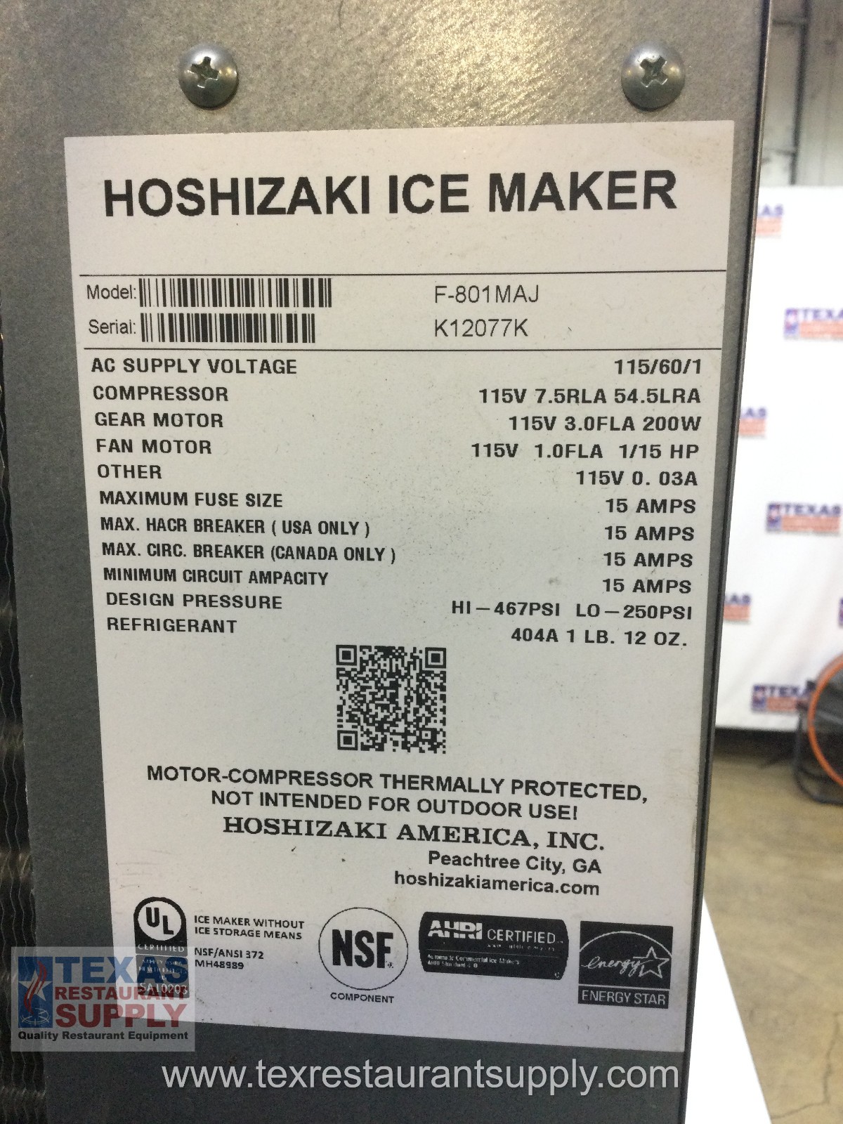 Hoshizaki F-801MAJ 1600 Lbs Air Cooled Ice Maker Large bin Flake Ice Style