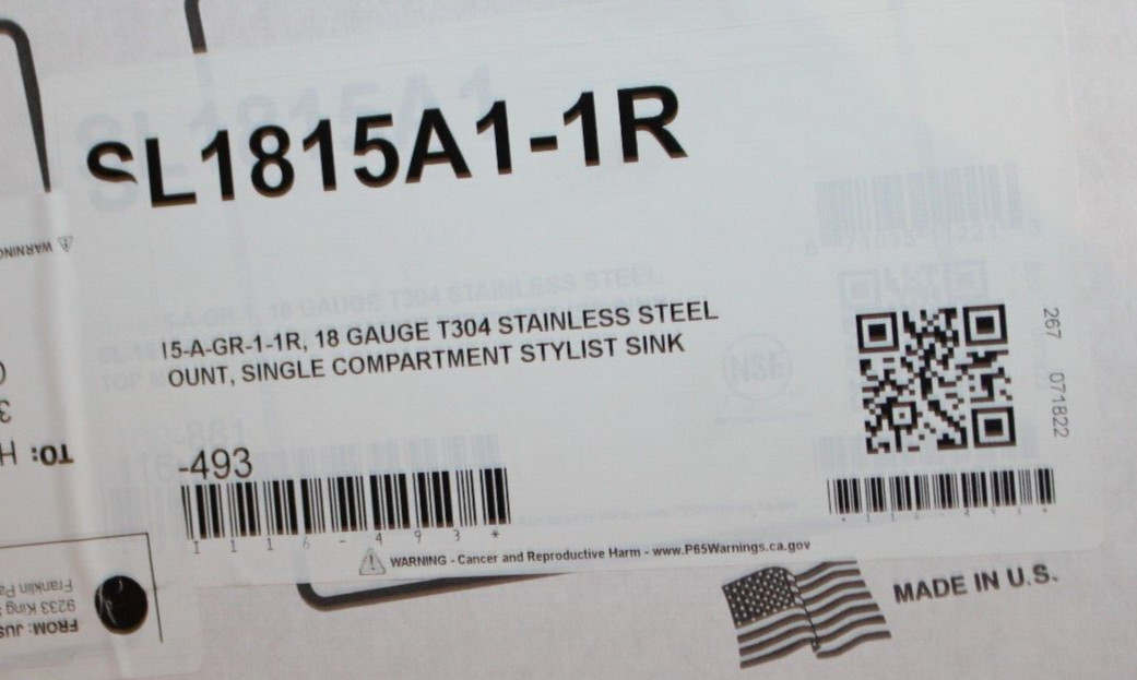 Just SL1815A1-1R – 18″ x 15″ x 7.5″, 1-Bowl 2-Hole 18 Gauge Stainless Steel Sink