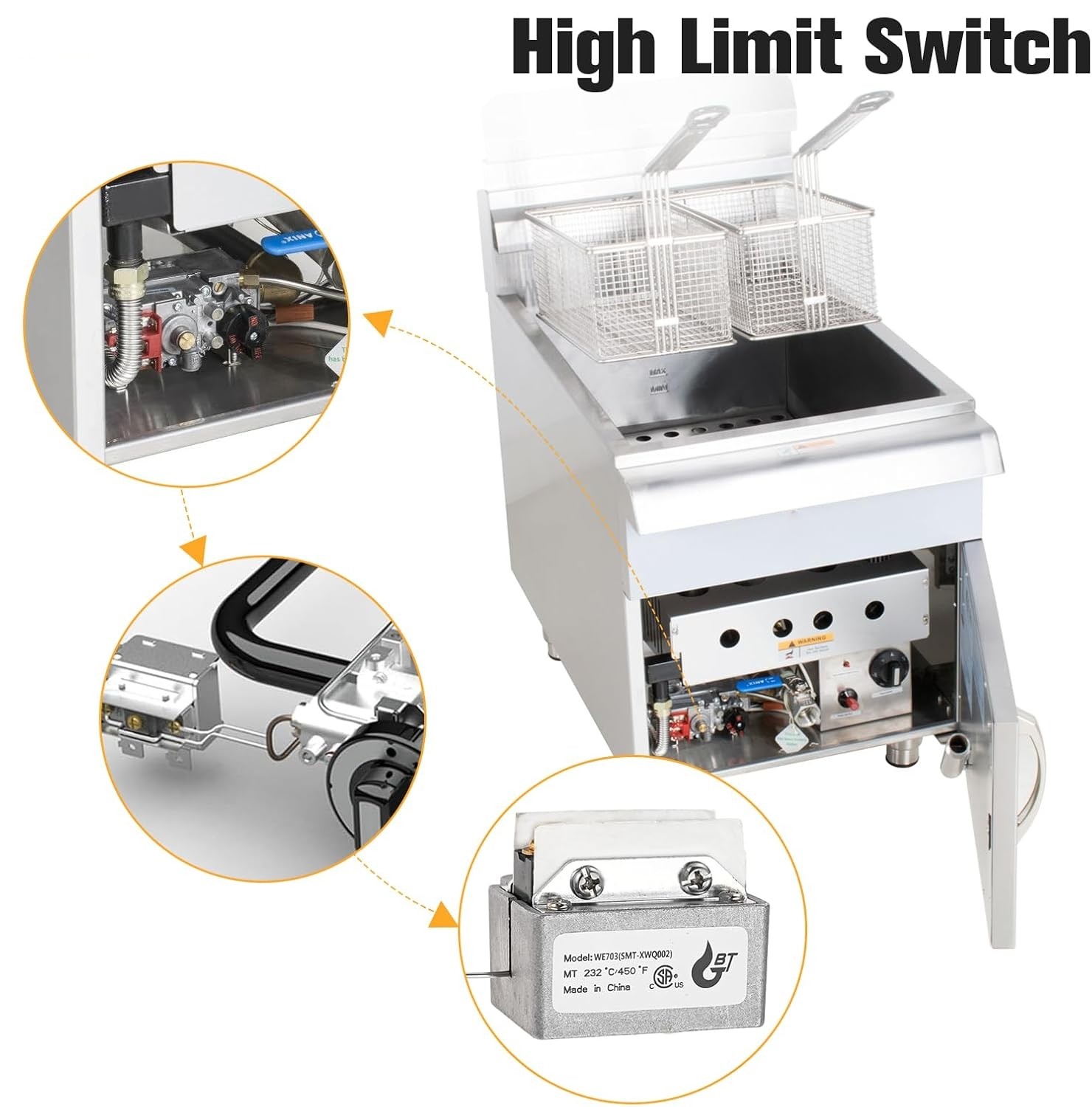 1177 High Limit Fryer Thermostat LCCM080360000 for Gas Fryer IF IF-BL 450F