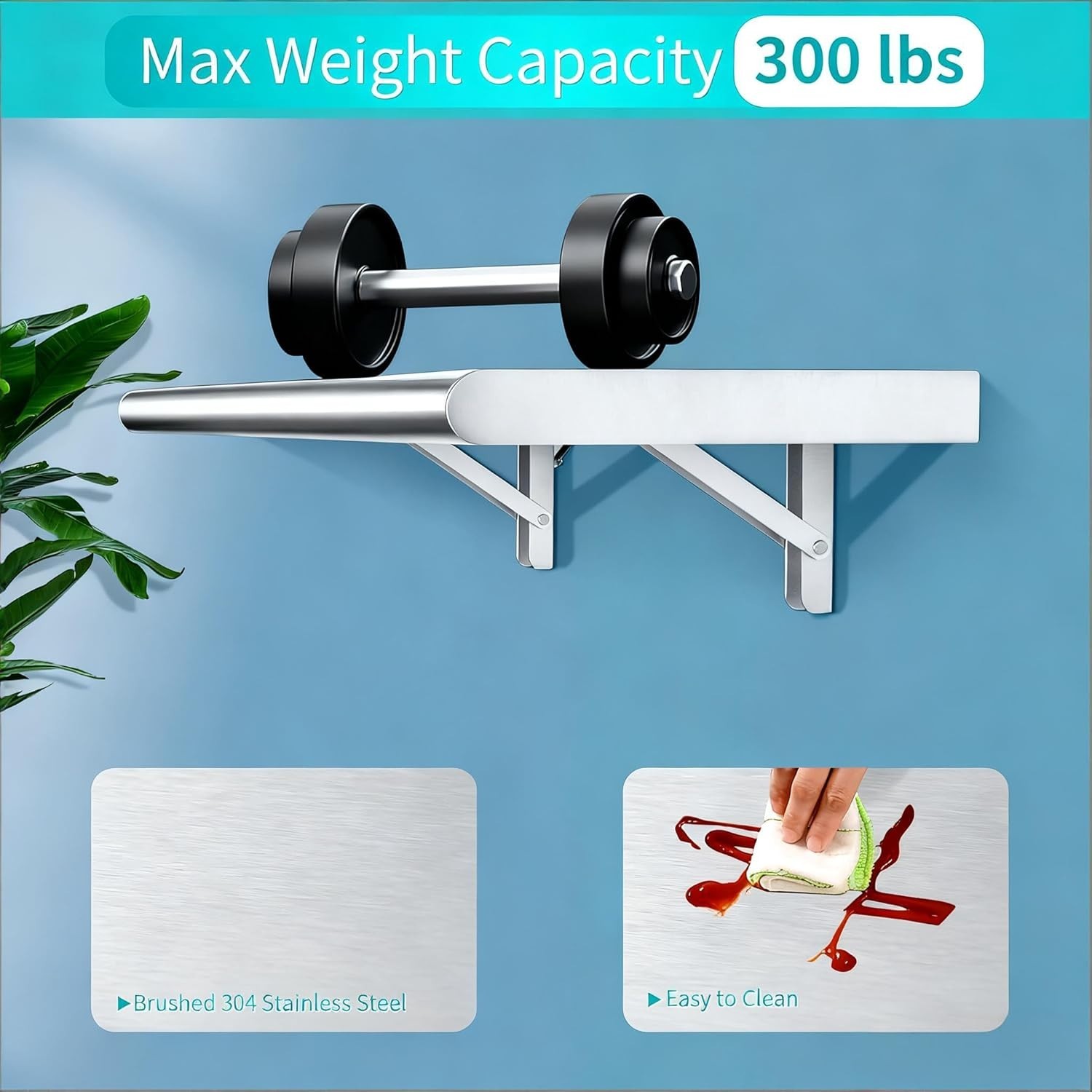 Concession Shelf 36″L x 12″W，22 gauge ASTM 304 Stainless Steel Folding Servin…