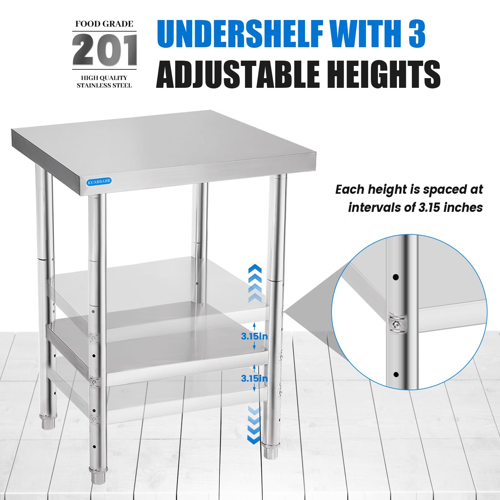 Stainless Steel Table for Prep & Work with Undershelf 18 x 24 Inches NSF Metal