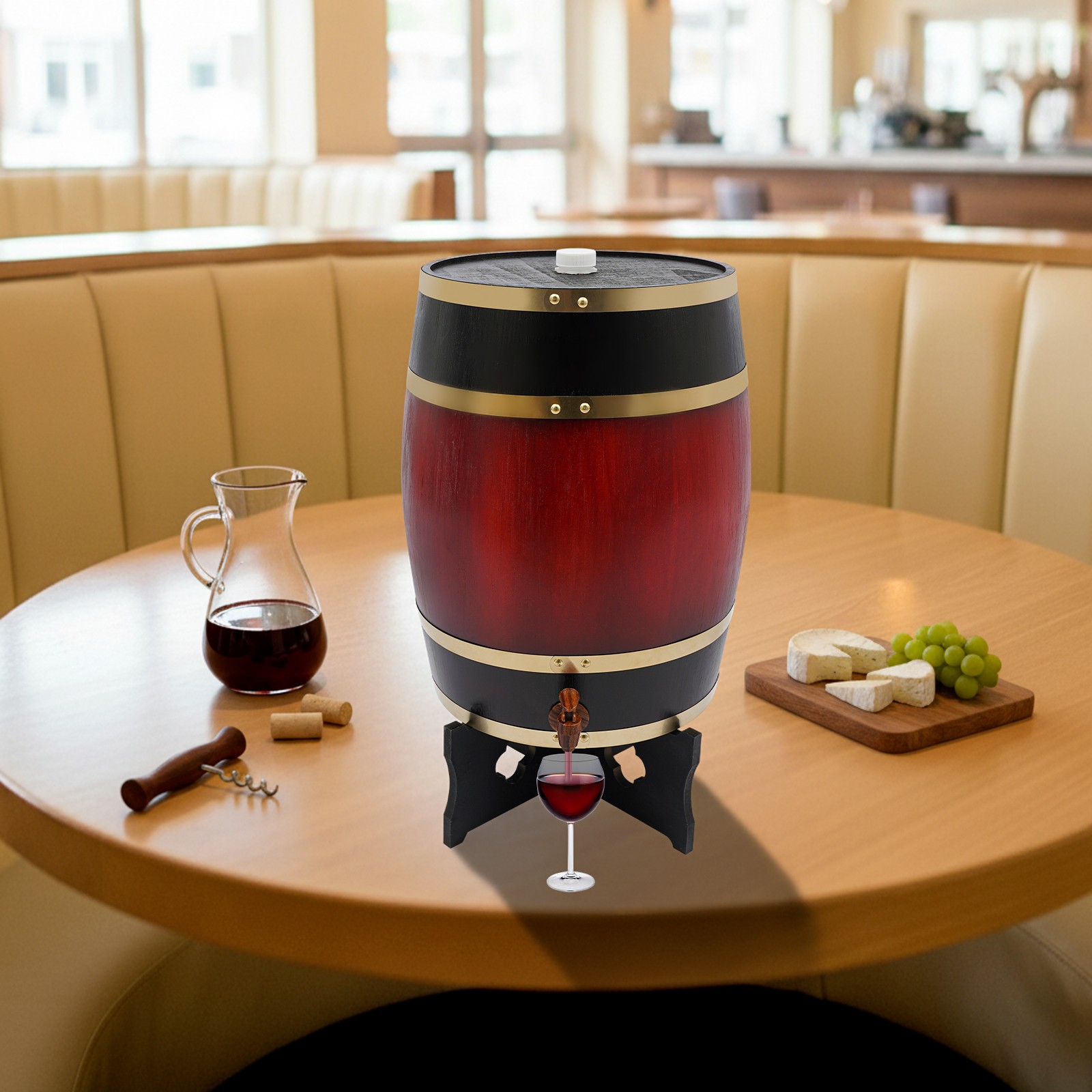 30L Wine Barrel Wood Wine Barrel Vertical Whiskey Wine Barrel Bucket w/Faucet
