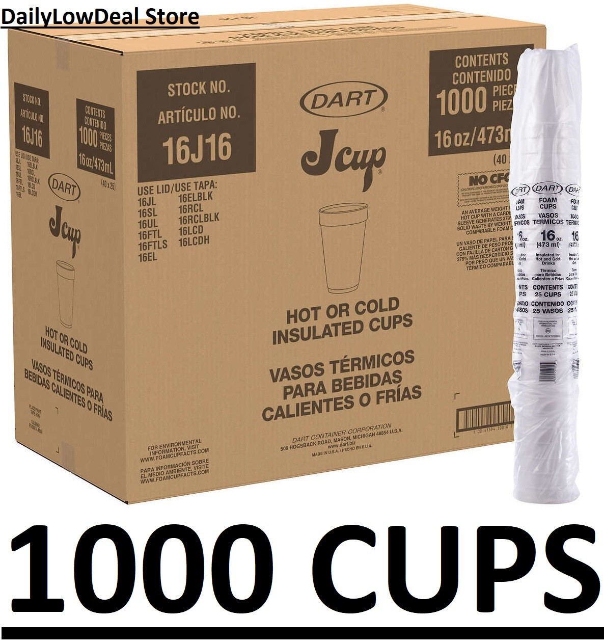 Dart Foam Cup 16 oz, 1000-count BRAND NEW SEALED ITEM!! FREE SHIP!!