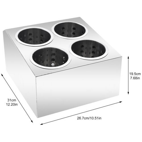 4 Hole Stainless Steel Spoon Container Flatware Holder Storage Box Kitchen USA