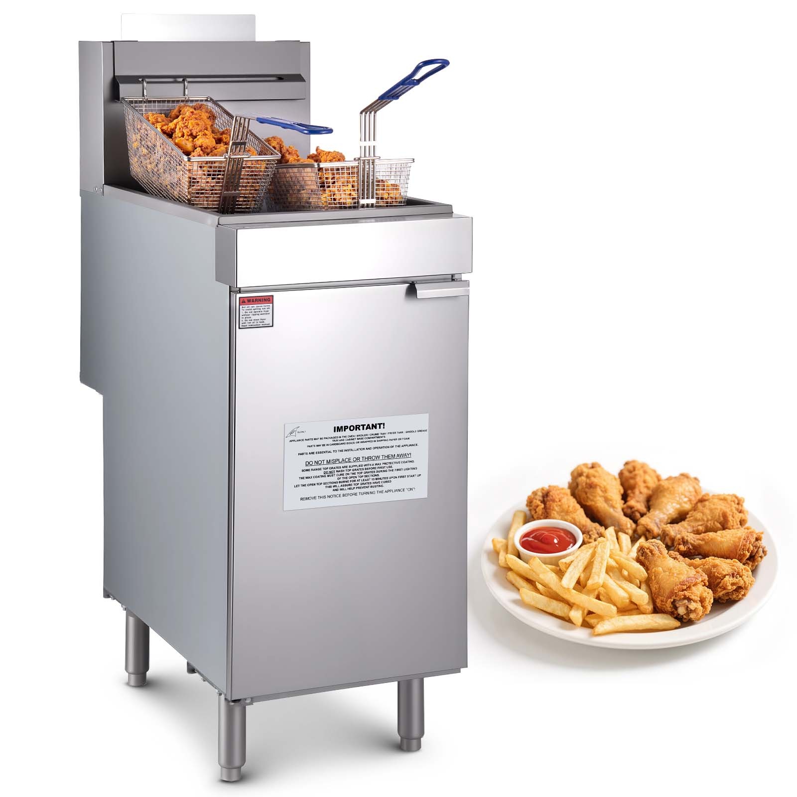 VEVOR Commercial Floor Deep Fryer Free Standing Natural Gas Fryer 3 Burners 40lb