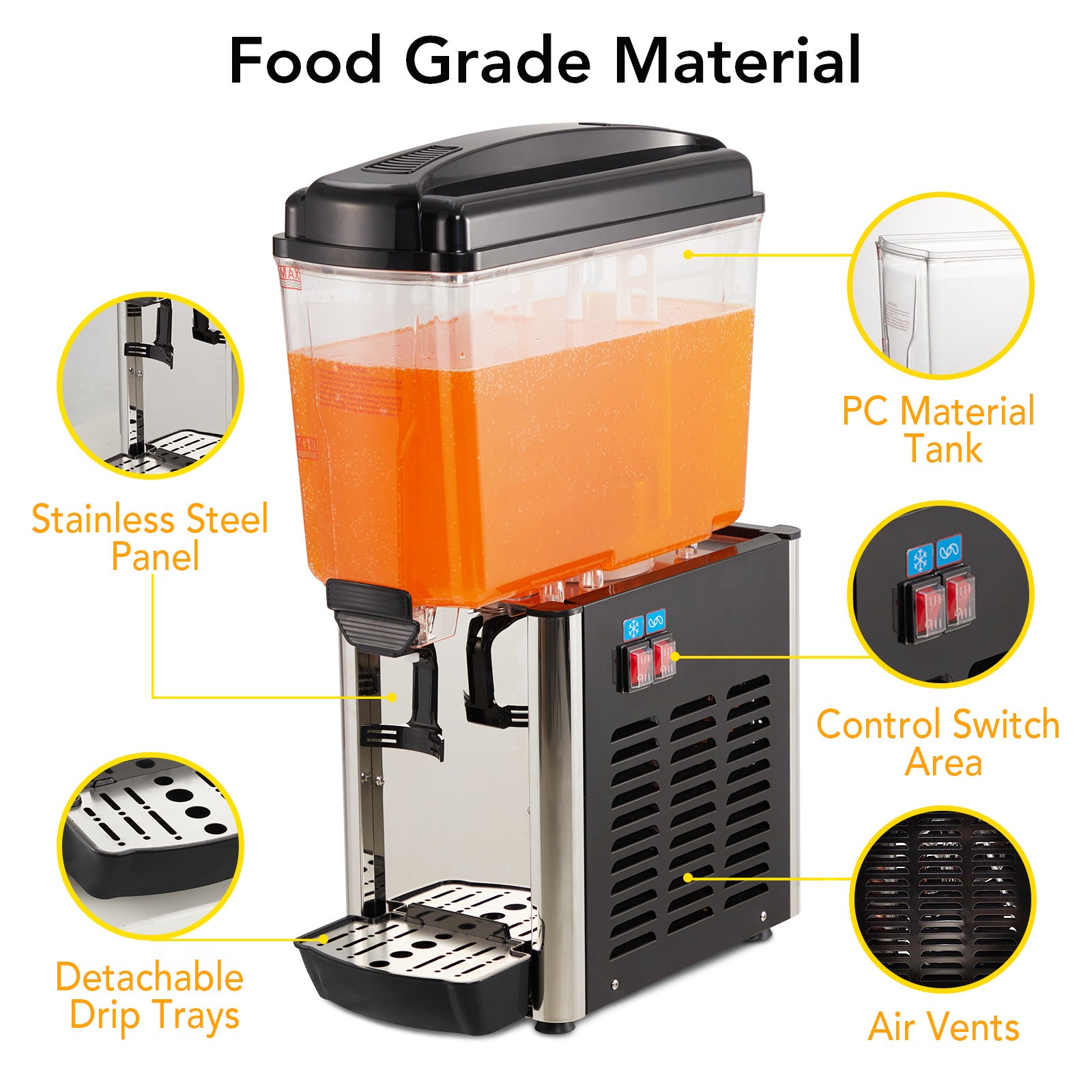 200W Commercial Beverage Dispenser Cold Juice Ice Drink Dispenser 1 Tanks Party