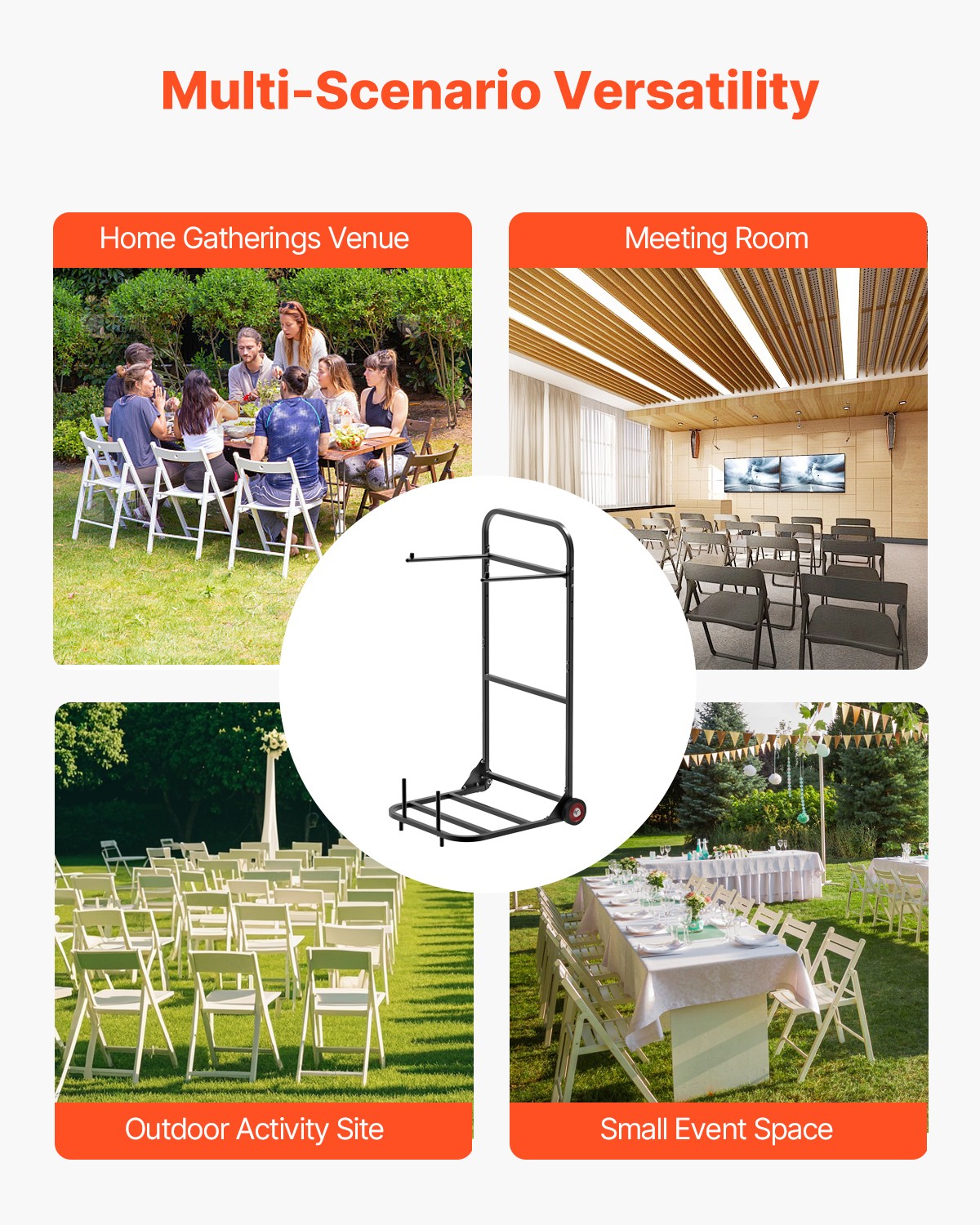 VEVOR Folding Chair Rack Cart for 10 Chairs of 100 LBS Push-Style Chair Dolly