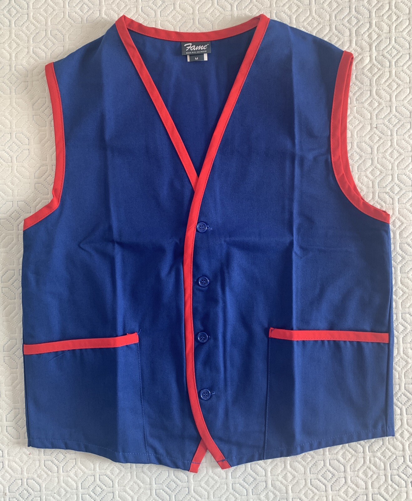 Two Pocket Unisex Vest – Royal Blue w Red Trim – Small – XL – Fame Fabrics