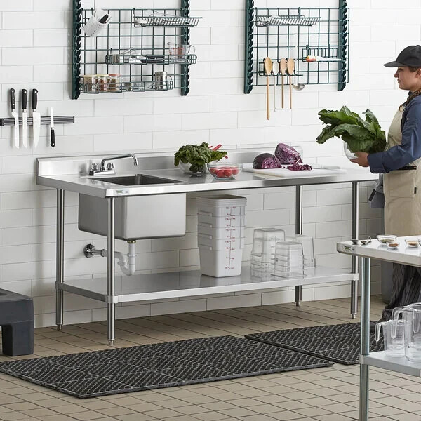 30″W x 72″L Stainless Steel Commercial Restaurant Work Table with Sink on Left