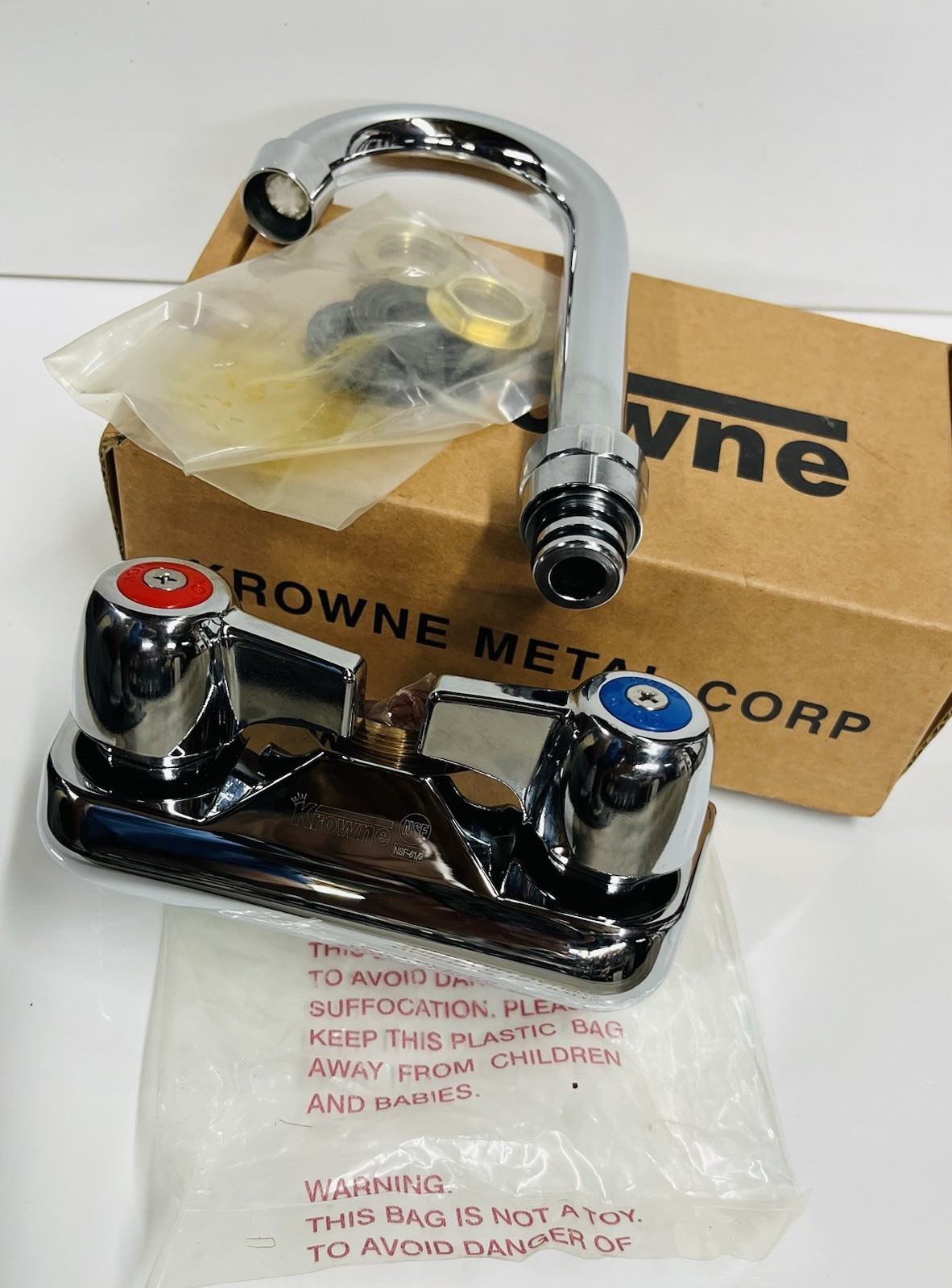 KROWNE…Commercial Wall Mount Sink Faucet 4″ with 3 1/2″ Gooseneck Spout 10-400
