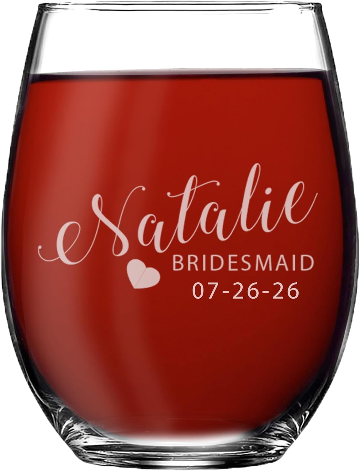 Monogrammed Personalized Stemless Wine Glasses for Bridesmaid, Engraved