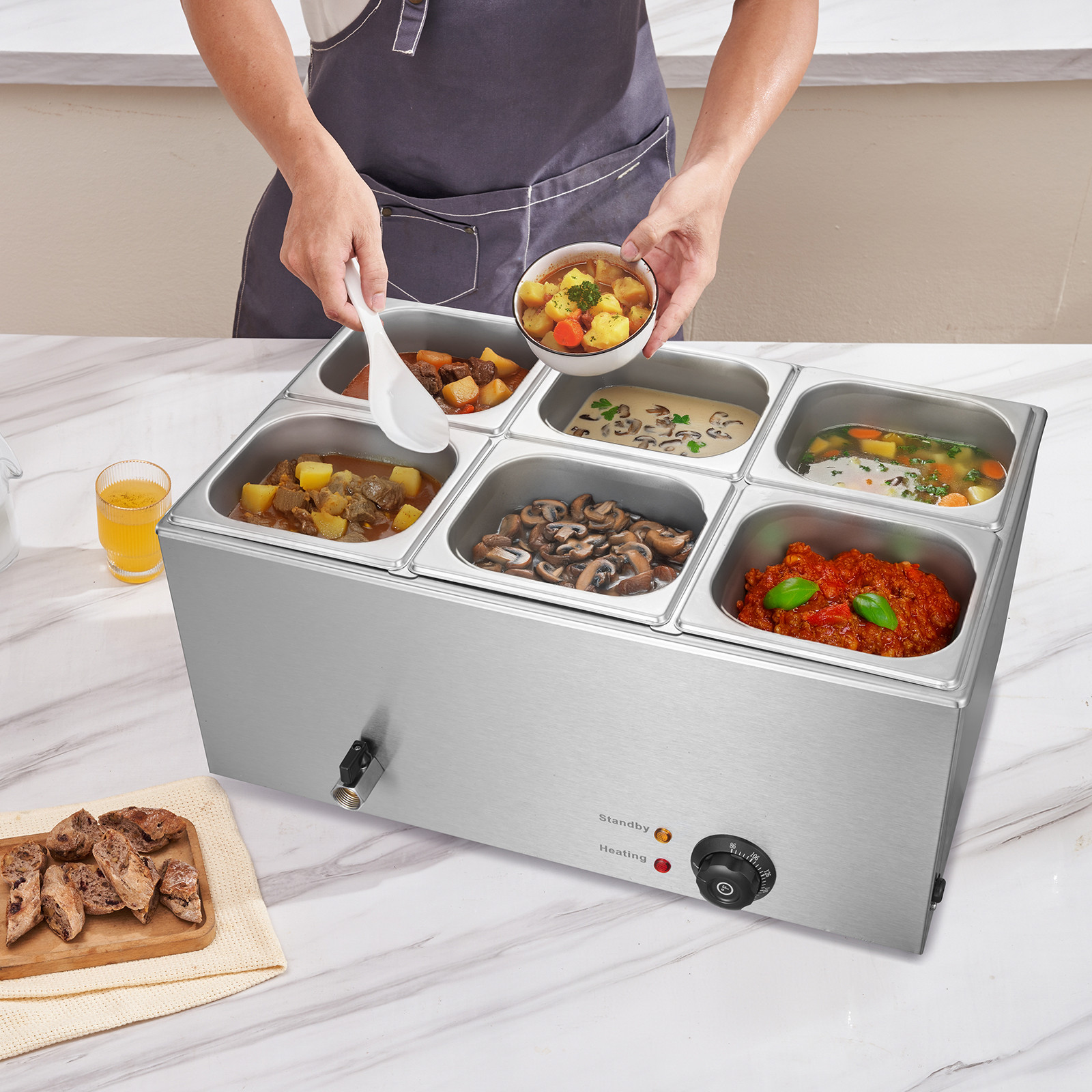 Commercial Food Warmer 6-Pan Countertop Buffet Bain Marie Electric Steamers
