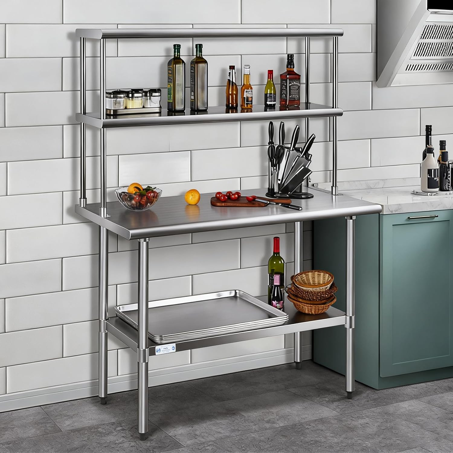 Hally Double Overshelf of Stainless Steel 12» X 48» Weight Capacity 380Lb, Co