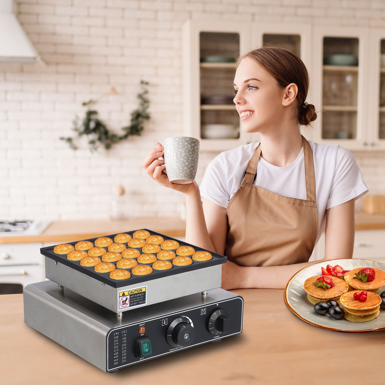 Garvee Mini Dutch Pancake Maker 25Pcs Non-stick 50-300°C Electric Waffle 50-300℃