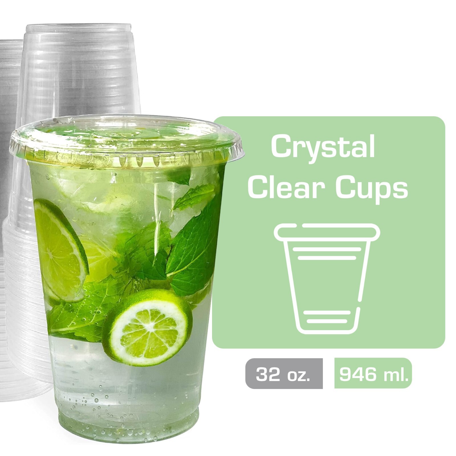 32 oz Crystal Clear PET Disposable Cups with Flat Lids – Ideal for Take-Out