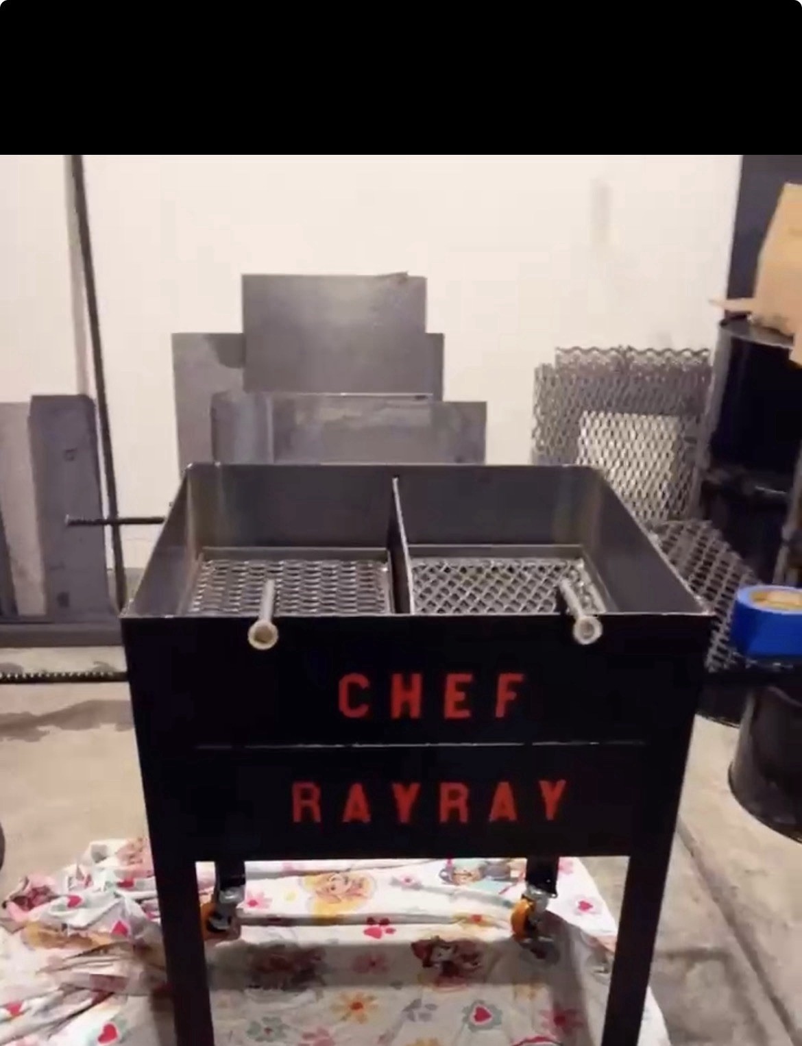 Chef Rayray Commercial Outdoor Charcoal Grill 2-Section on Wheels