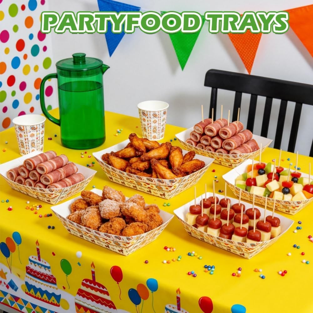 100 PCS 2LB Paper Food Boat Trays, Disposable Mexican Nacho Trays Fully