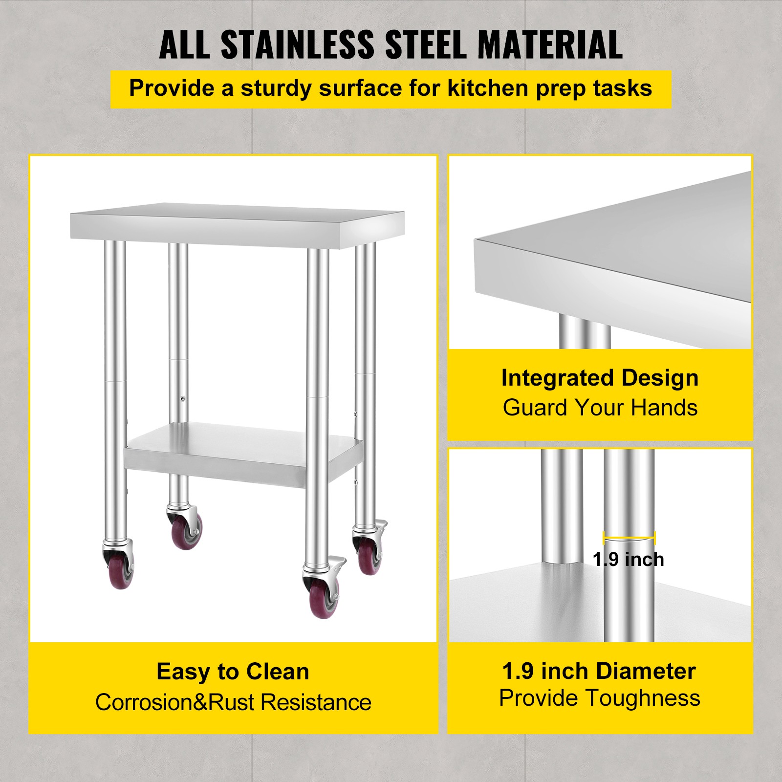 Rolling Stainless Steel Top Kitchen Work Table Cart + Casters Shelving 18″x24″