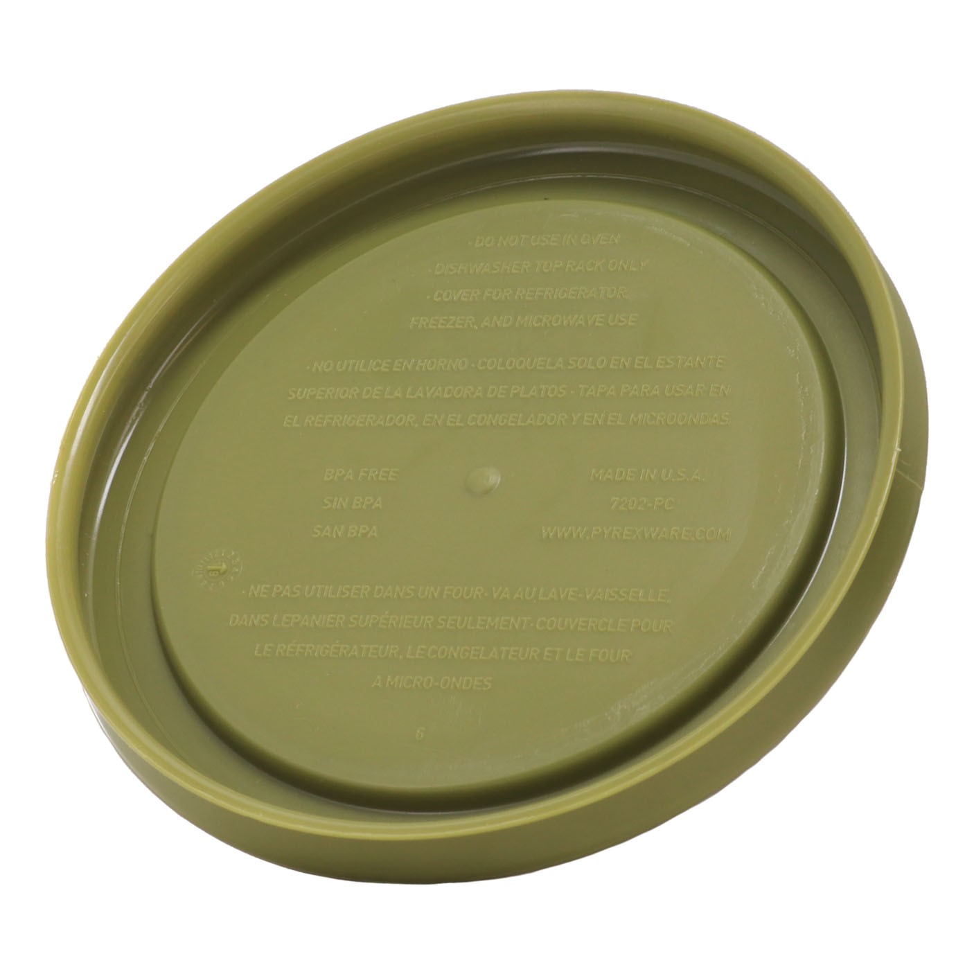 Pyrex (1) 7202 Clear Round Glass Food Storage Bowl & (1) 7202-PC Olive Green Lid