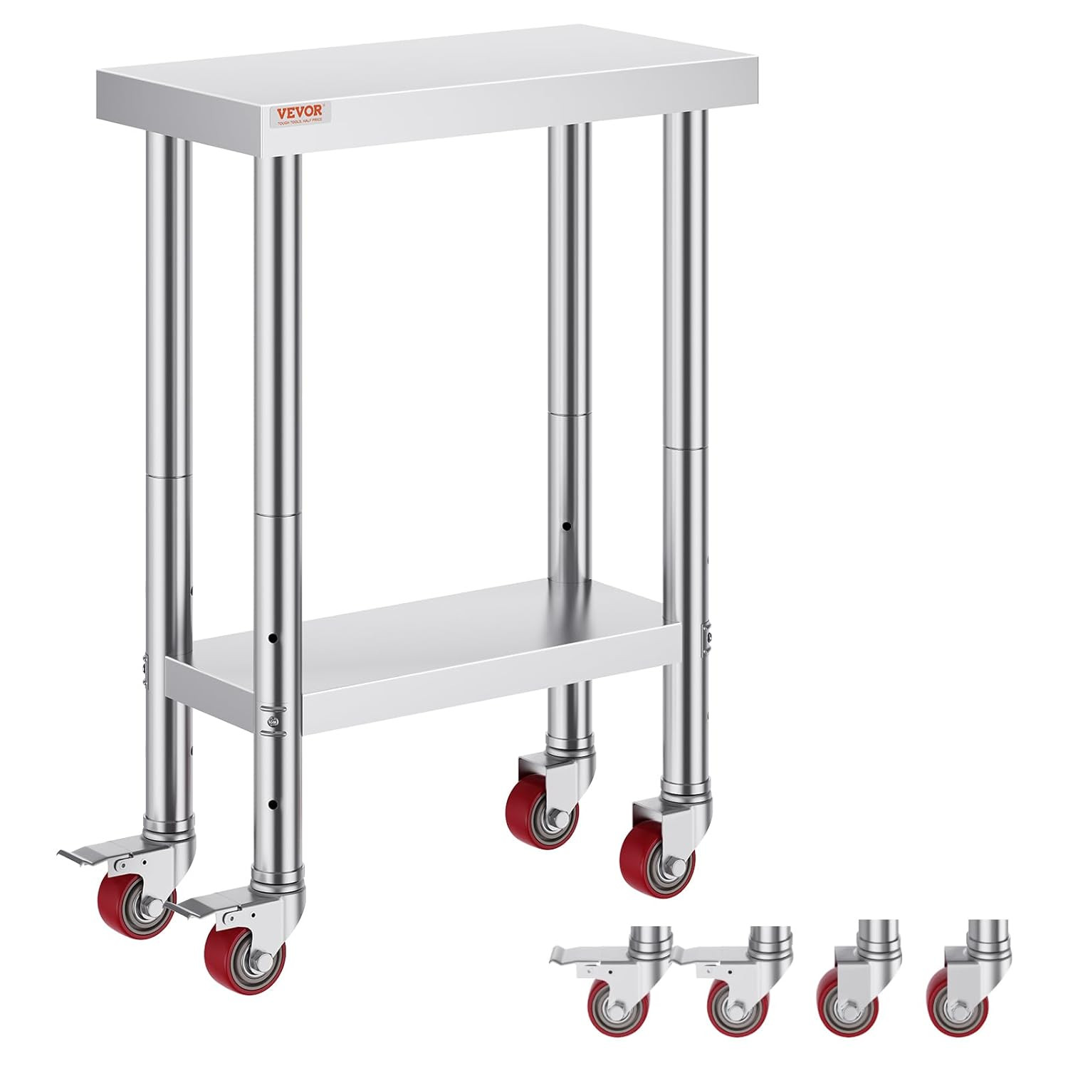 Stainless Steel Work Table with Wheels 24 X 12 X 32 Inch Prep Table with 4 Caste