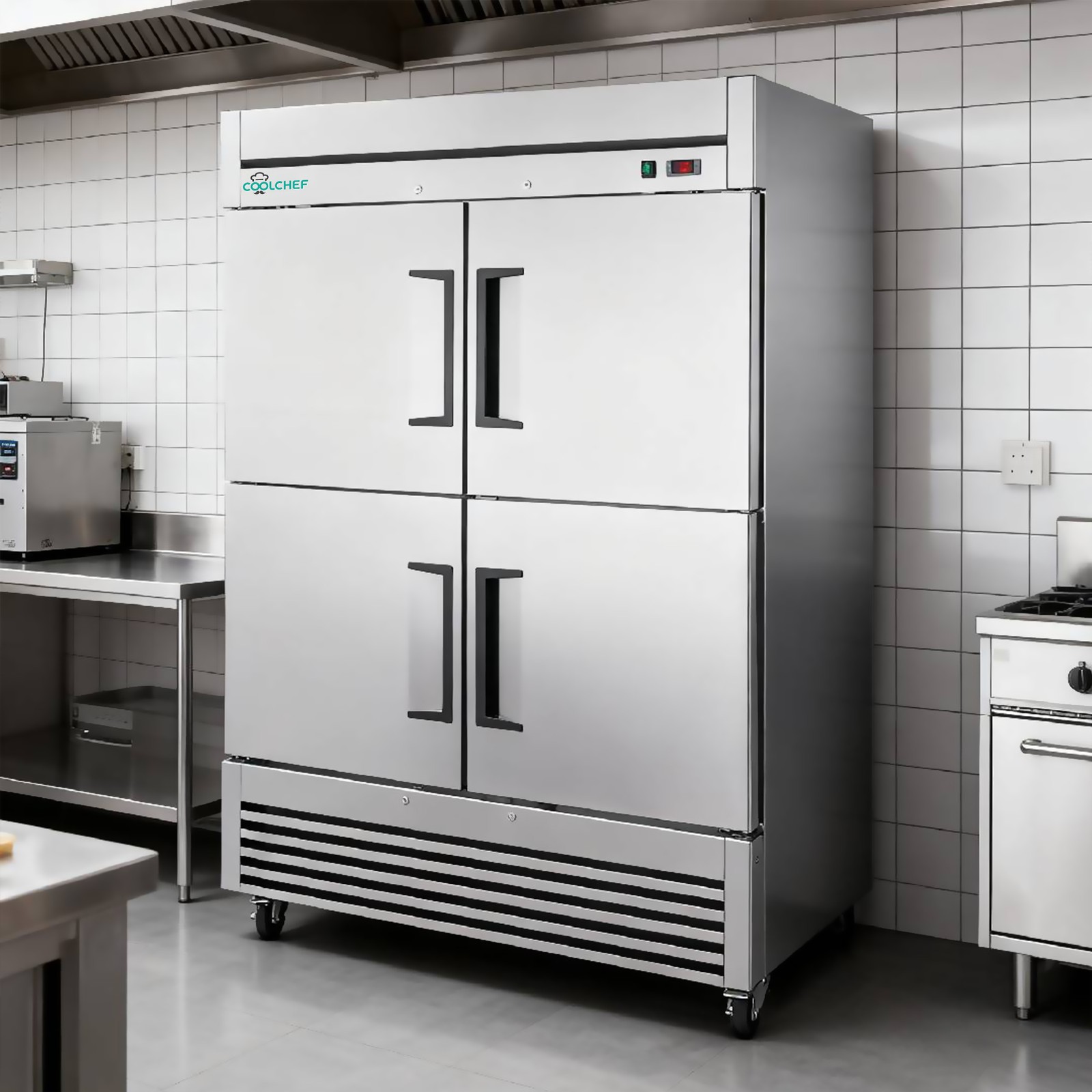 54″Commercial Freezer 49Cu.Ft 4 Door Stainless Steel -8~0℉ Air Cooling 6 Shelves