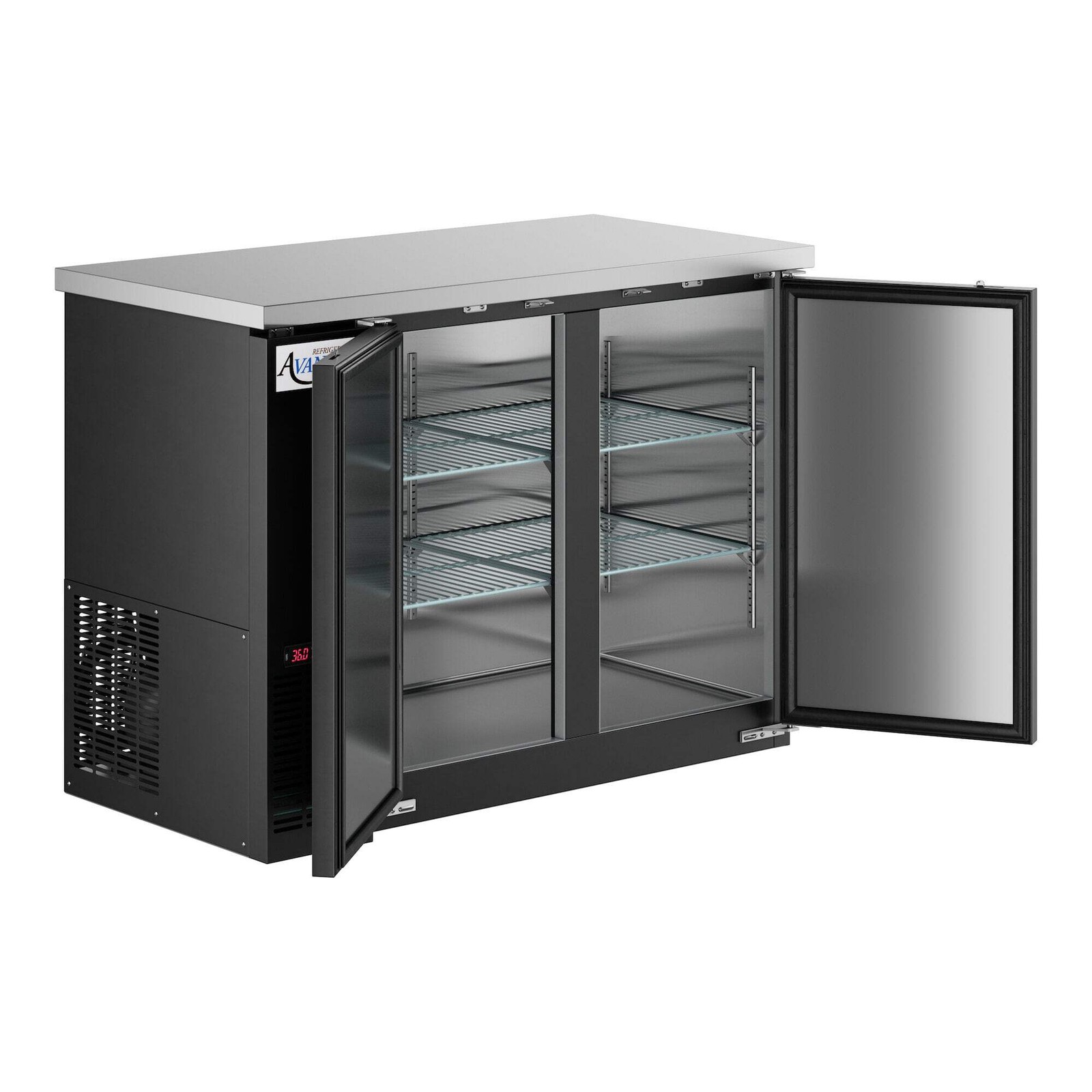 48″ Black Counter Height Narrow Solid Door Back Bar Refrigerator with LED Lighti