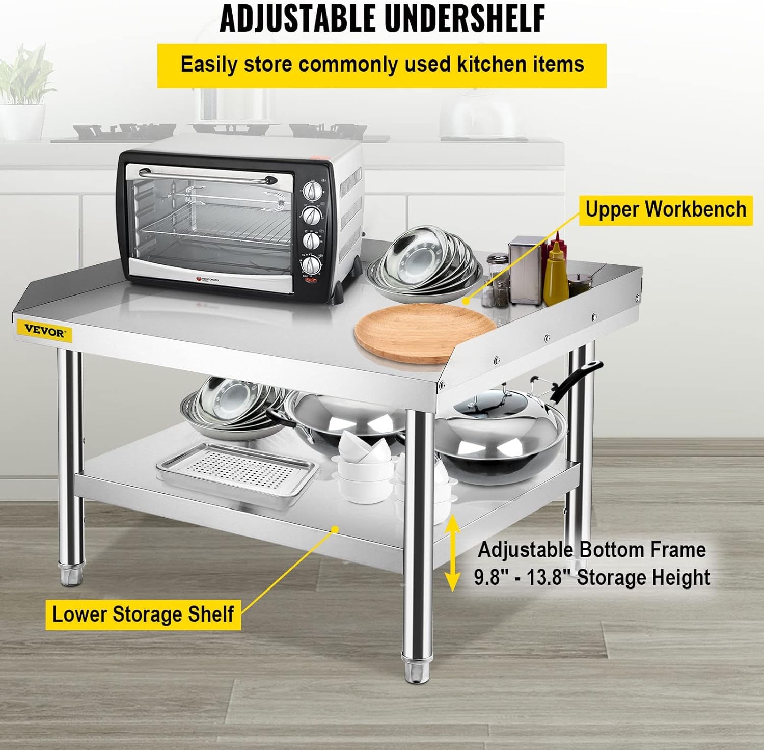 Stainless Table 36 x 30 x 24″Stainless Steel Equipment Grill Stand with Adjustab