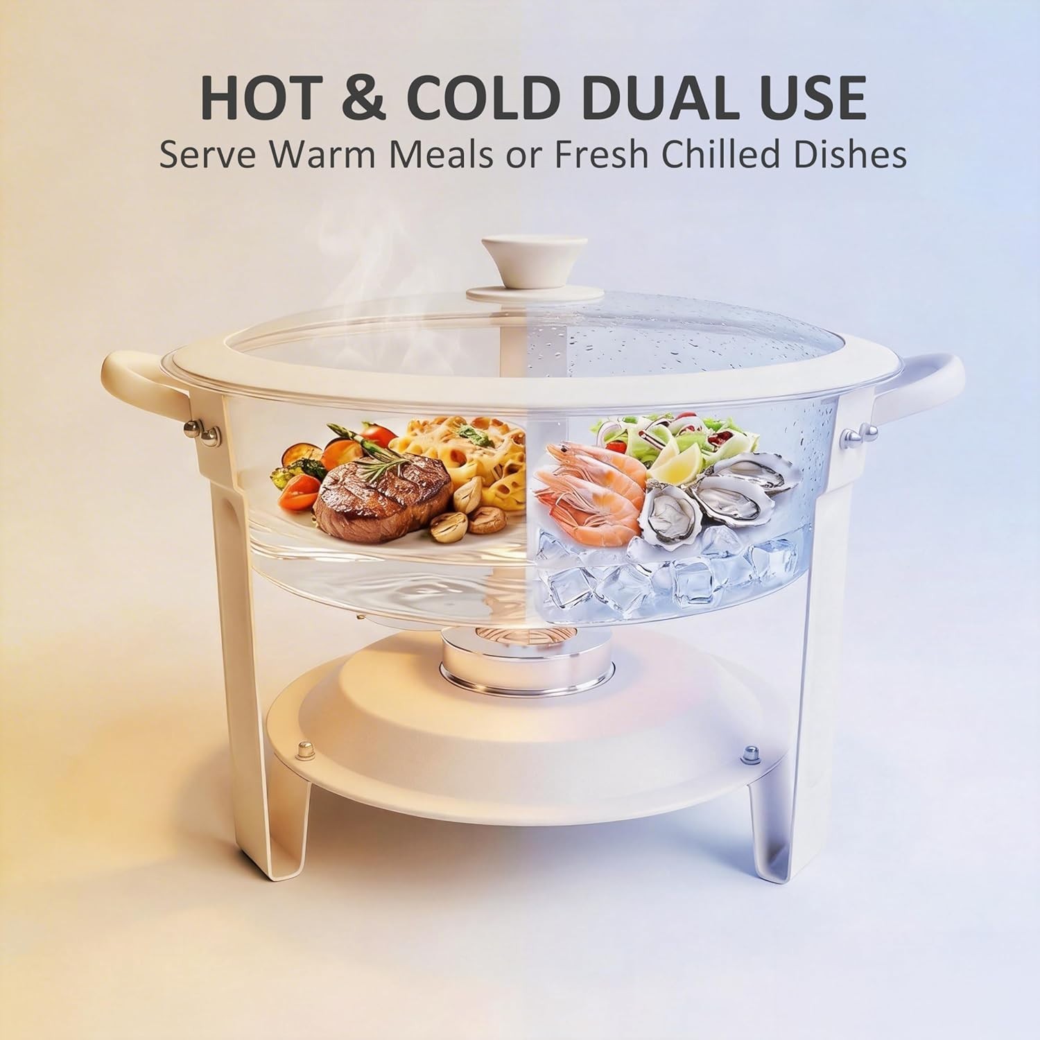 Chafing Dish Buffet 2-Pack 6QT Round Stainless Steel Chafer Set w/ White Granit