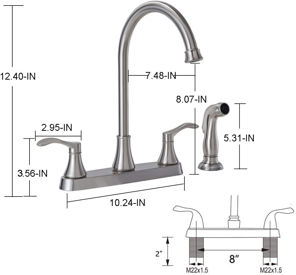 Brushed Nickel 2-Handle Kitchen Faucet with Side Sprayer, 3/4 Hole