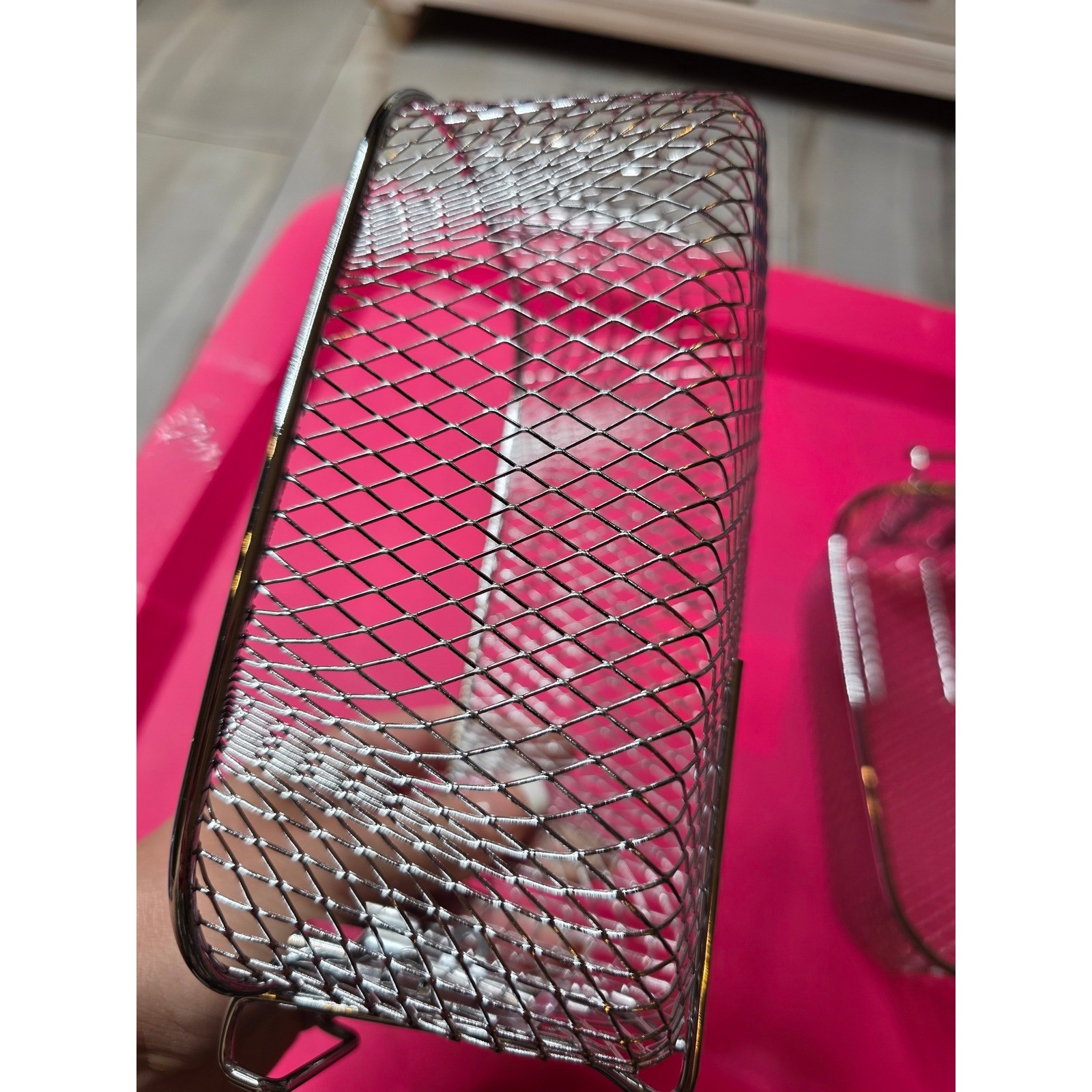 Set of 2 Silver Wire Mesh Deep Fryer Baskets with Hooks 8×4.5×4 Rectangular