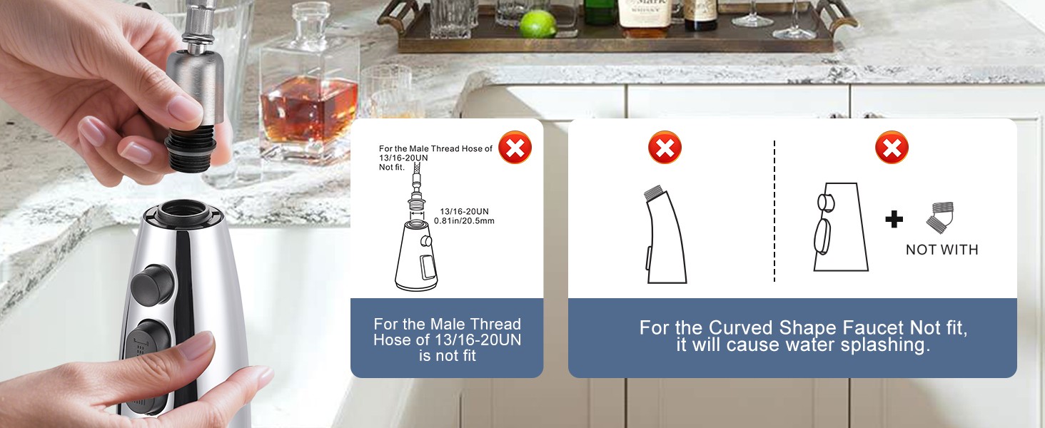 Kitchen Faucet Head Replacement:Stainless Steel Spray Head,3 Modes Pull Out