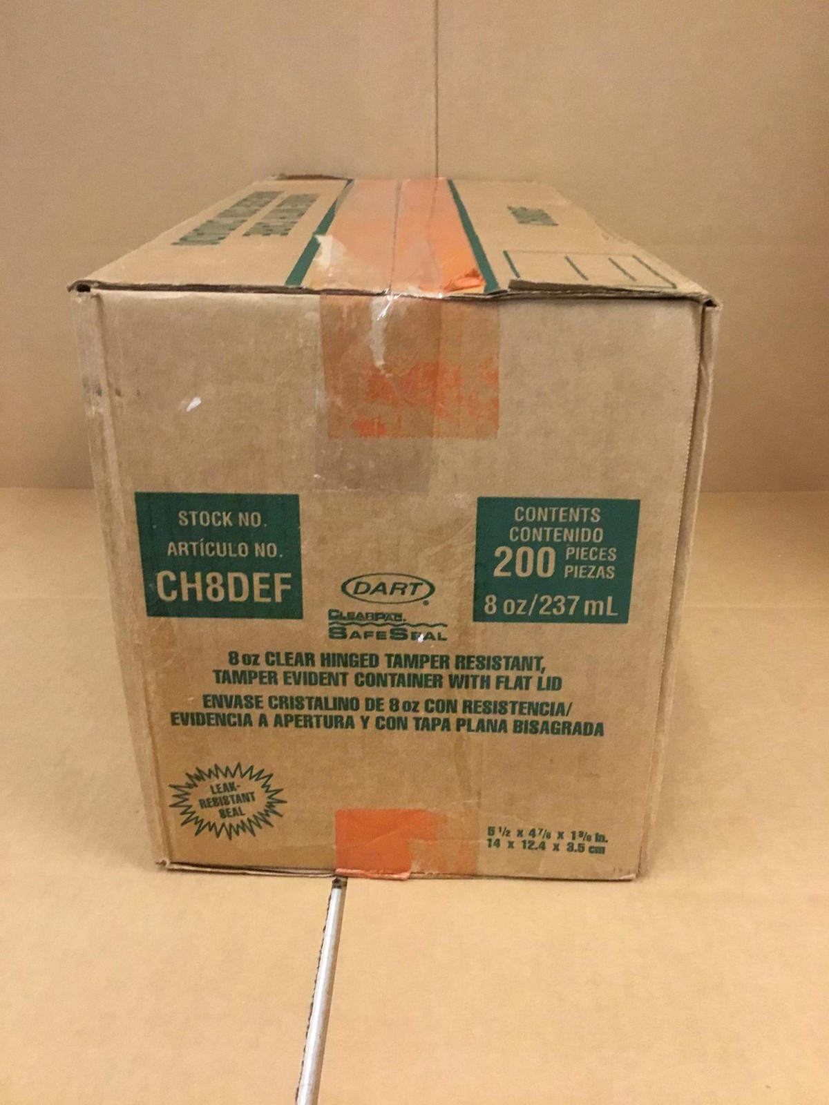 NEW Dart CH8DEF 8oz Tamper-Resistant Clear Hinged Container w/Flat Lid, 200 CT