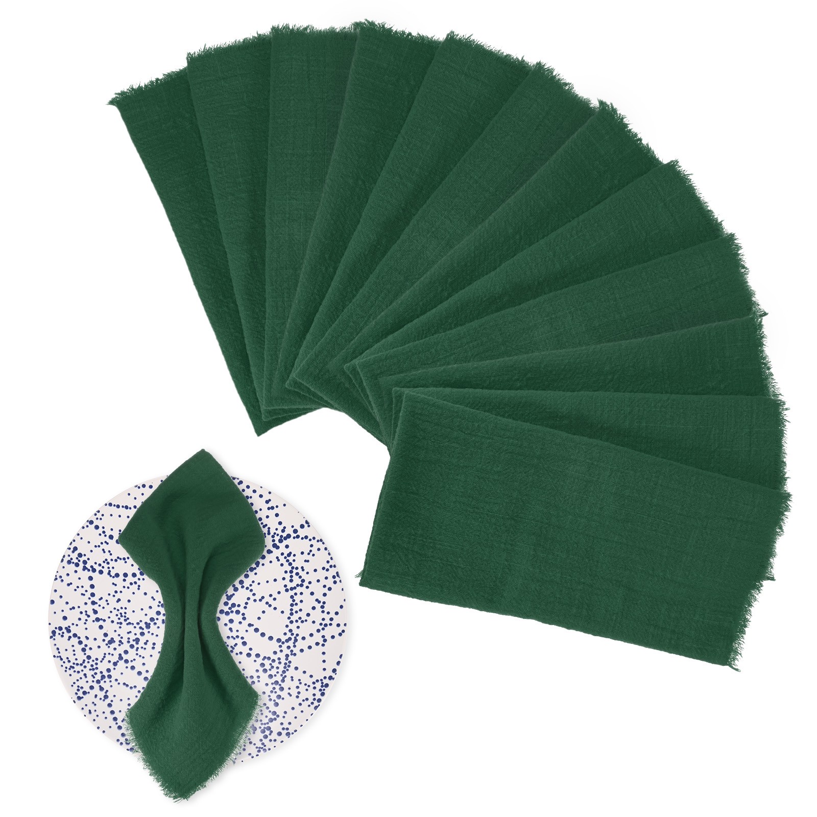 12-Pack 17″ x 17″( L x W ) Cotton Linen Fall Napkins with Fringe [Dark Green]