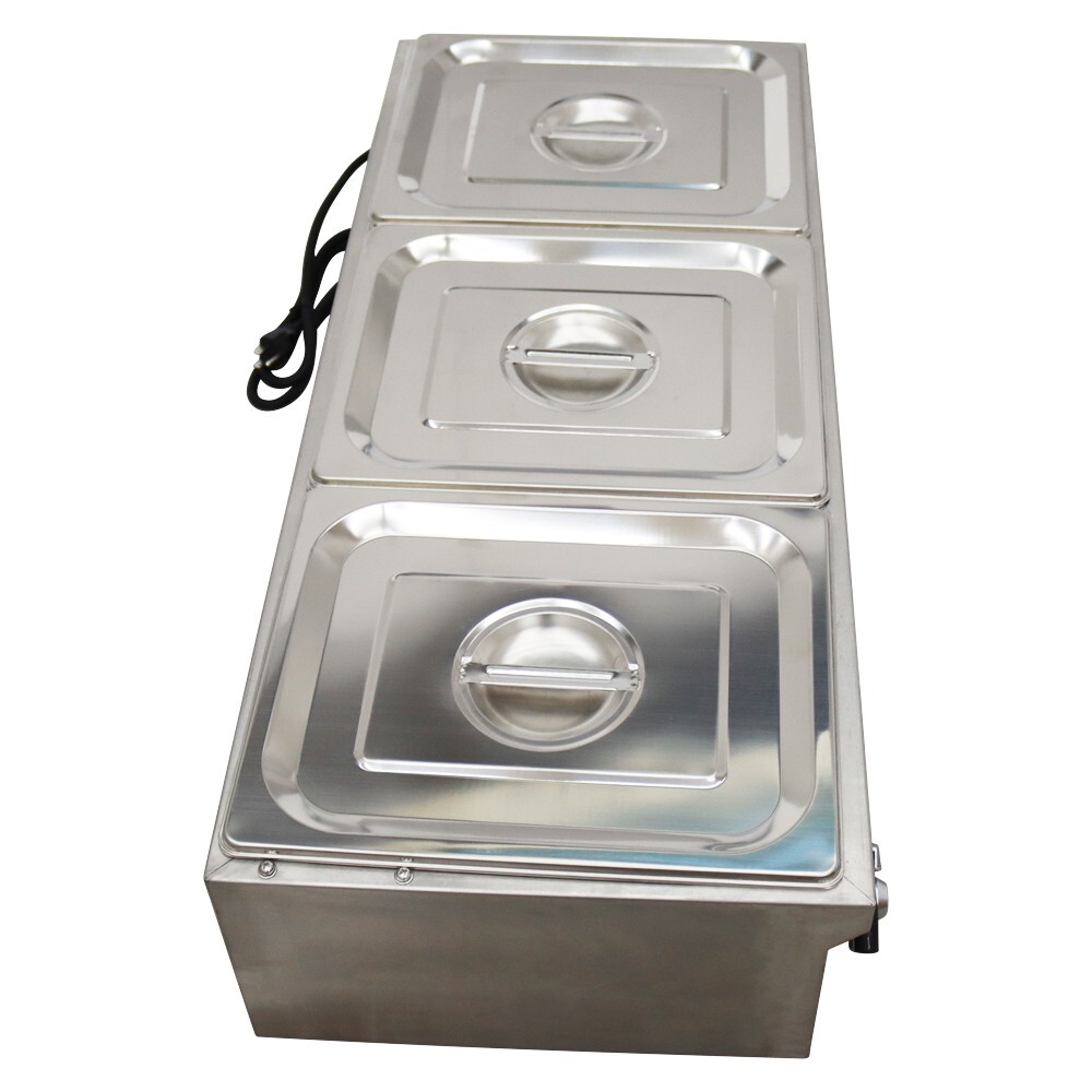 3 Pots Counter top Food Warmer 6″ Deep 1/2 size Pan Bain Marie Steamer 1500W