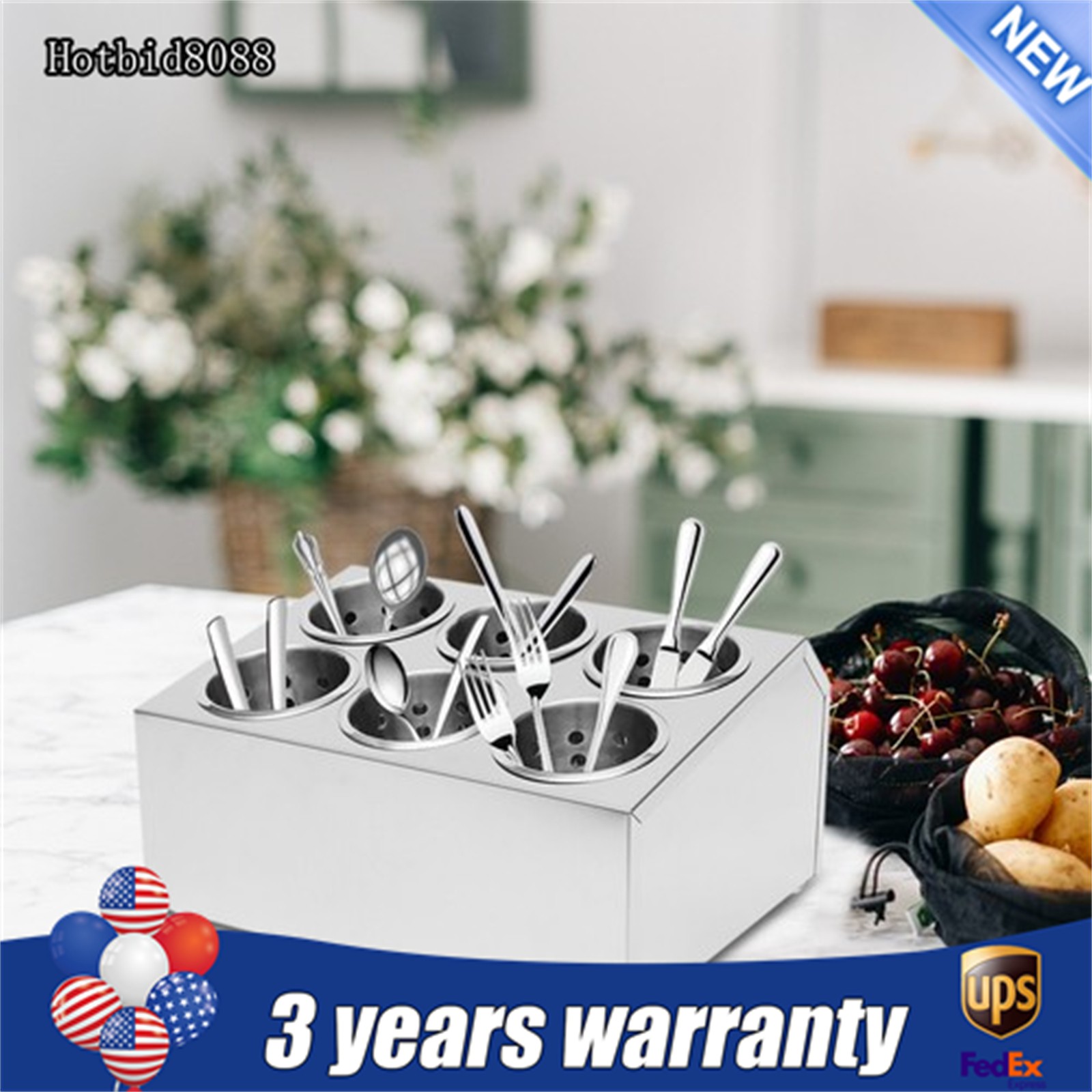 6-Hole Stainless Flatware Storage Case Spoon Cylinder Holder Knife Container