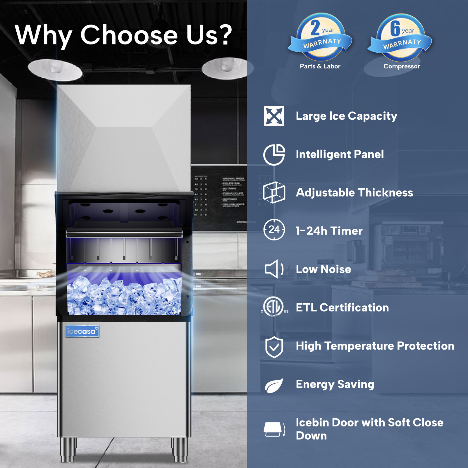 ICECASA Commercial Ice Maker Machine, 350 lbs Ice Makers with 230lbs Storage