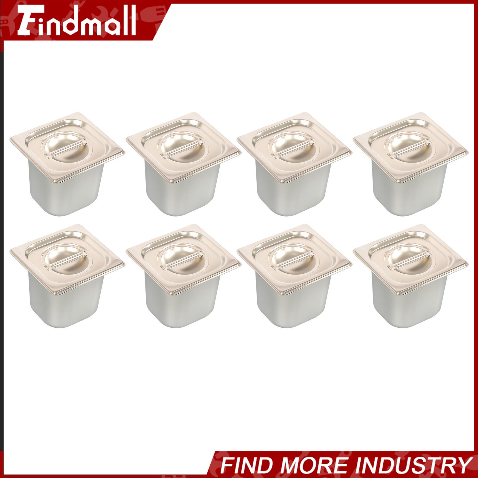 Findmall 8 Pack Set 6″ Deep 1/6 Size Steam Table Pans Hotel Prep Buffet Pan
