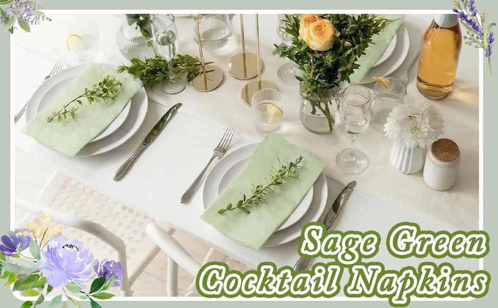 100 Pcs Sa Green Cotail Napkins 2 Ply 16 x 13 Inches Disposable Green