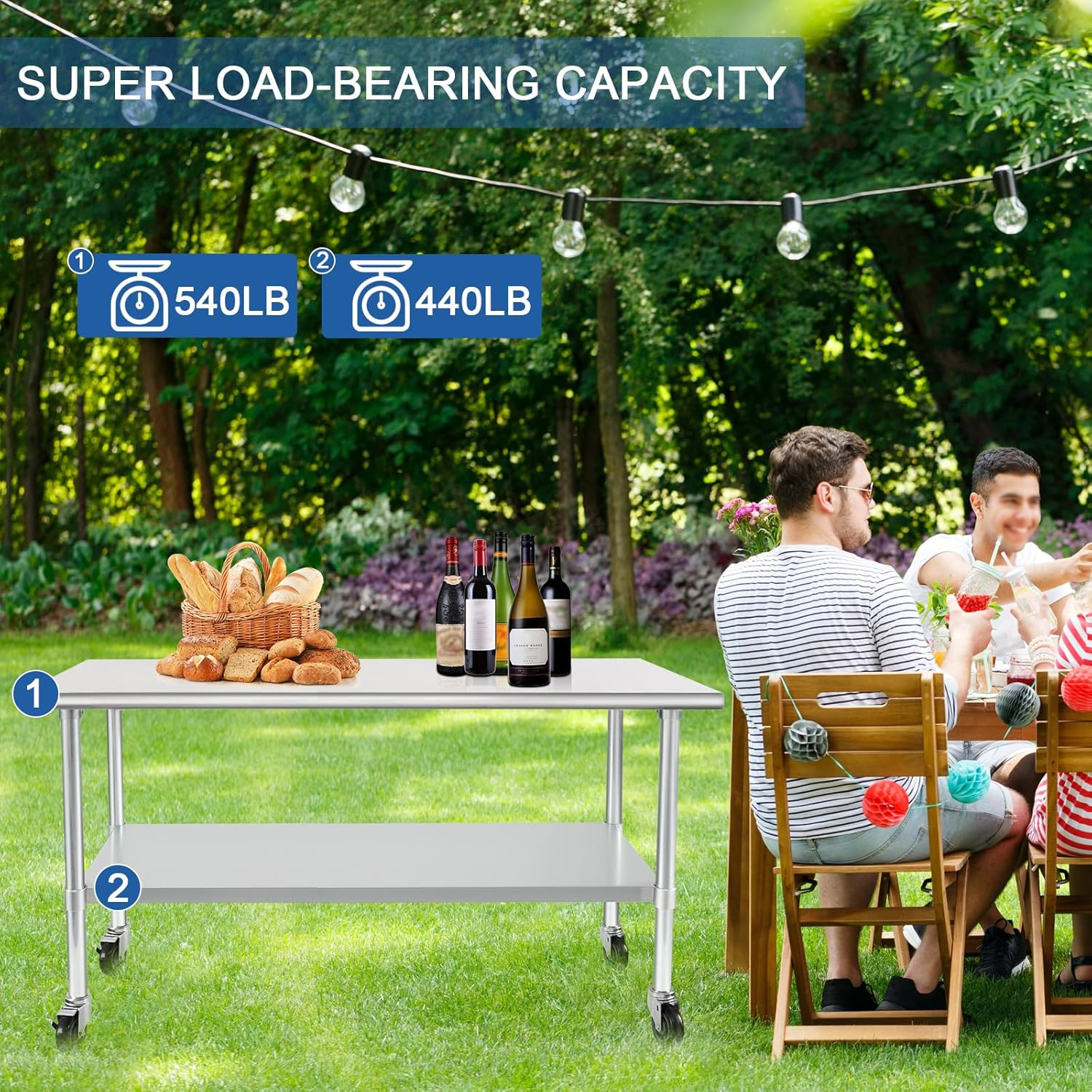 HARDURA Stainless Steel Table with Wheels 24 X 60 Inches Casters NSF Heavy Duty