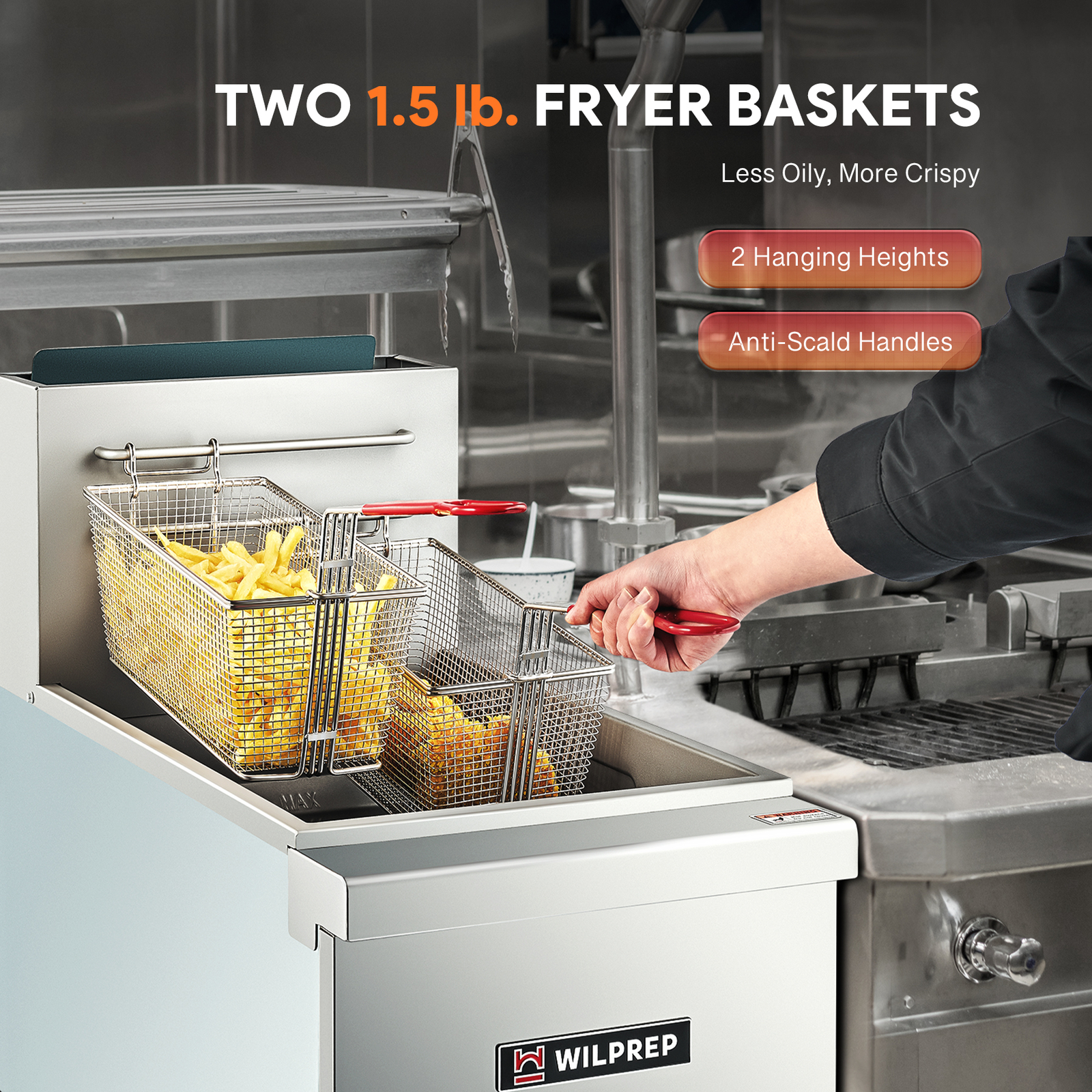 WILPREP Commercial Gas Floor Deep Fryer 2 Basket CSA 90000 BTU Stainless 40lbs